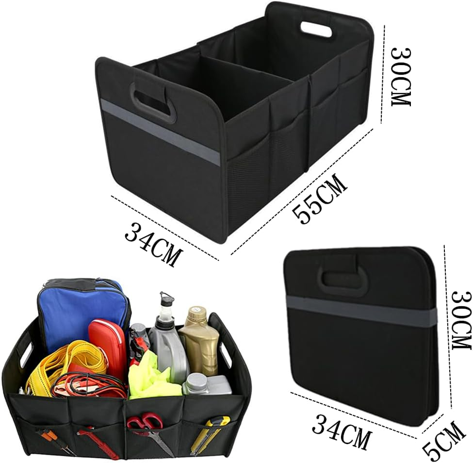 Car Trunk Organizer, Granmagazz 2 Compartments Collapsible Trunk Storage, Foldable Car Trunk Organizer Cargo Storage, Anti-Slip Design, Suitable for SUV, Truck, Minivan, Standard Size, Black