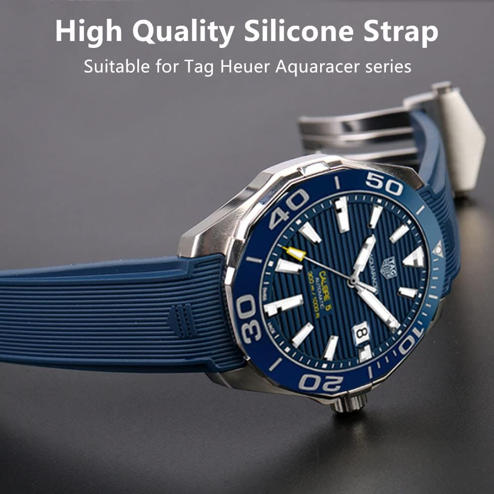 HEYOZURY Watch Strap for Tag Heuer 22 Mm Silicone Folding Buckle Bracelet Aquaracer Series Monaco Series Replacement Bracelet Original Bracelet Watch Strap for Tag Heuer