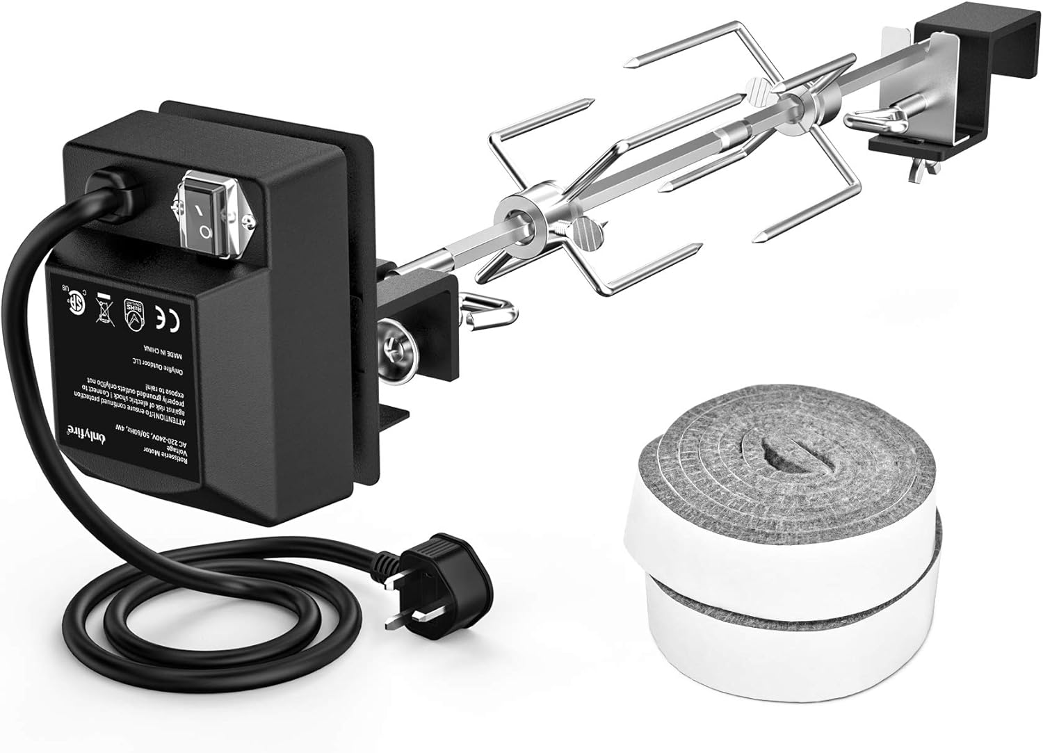 Onlyfire BRK-6066 BBQ Rotisserie Kit Stanless Steel Roast Spit Set for Kamado Joe Classic | Large Xlarge BGE | Pit Boss K22 | Louisiana K22 | Primo & Other 21.5"-23", 28"-29.5" Ceramic Grill image number 5