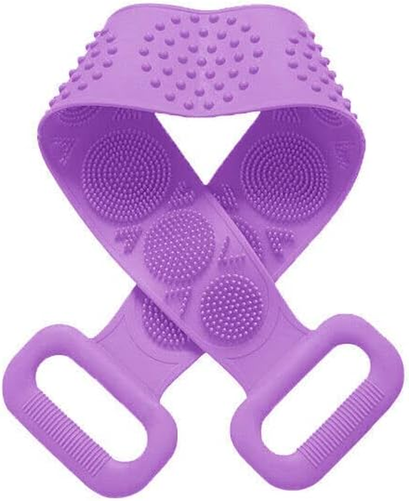 Silicone Back Scrubber Soft Loofa Bath Strap Scrub Belt Body Exfoliating Massage, 27.5-Inch Length，Dual-Sided Silicone Back Scrubber image number 3