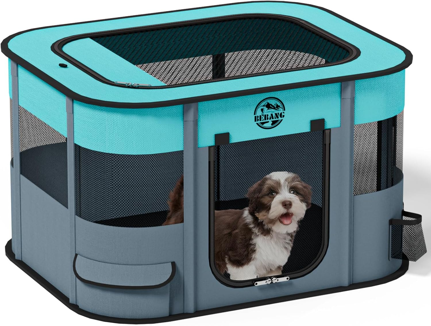 Puppy Playpen Cat Dog Crate: Play Pen Indoors Pet Playpens Portable Foldable Cage Kennel House for Medium Small Large Kitten Rabbit Guinea Pig Hamster with Food Bowl (Grey, L, 1) image number 4
