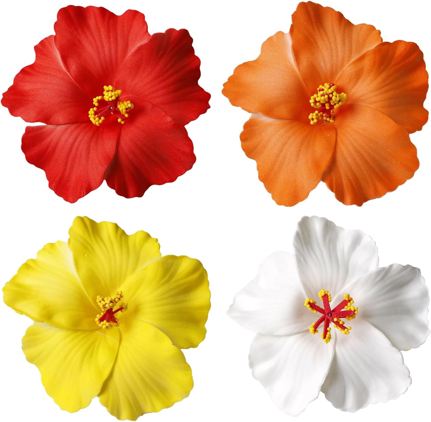 4Pcs Hawaiian Flower Hair Clips, 3.5 Inch Artificial Flower Clips, Hibiscus Flowers Clip for Vacation Beach Party, Boho Clips for Girls Wedding image number 3