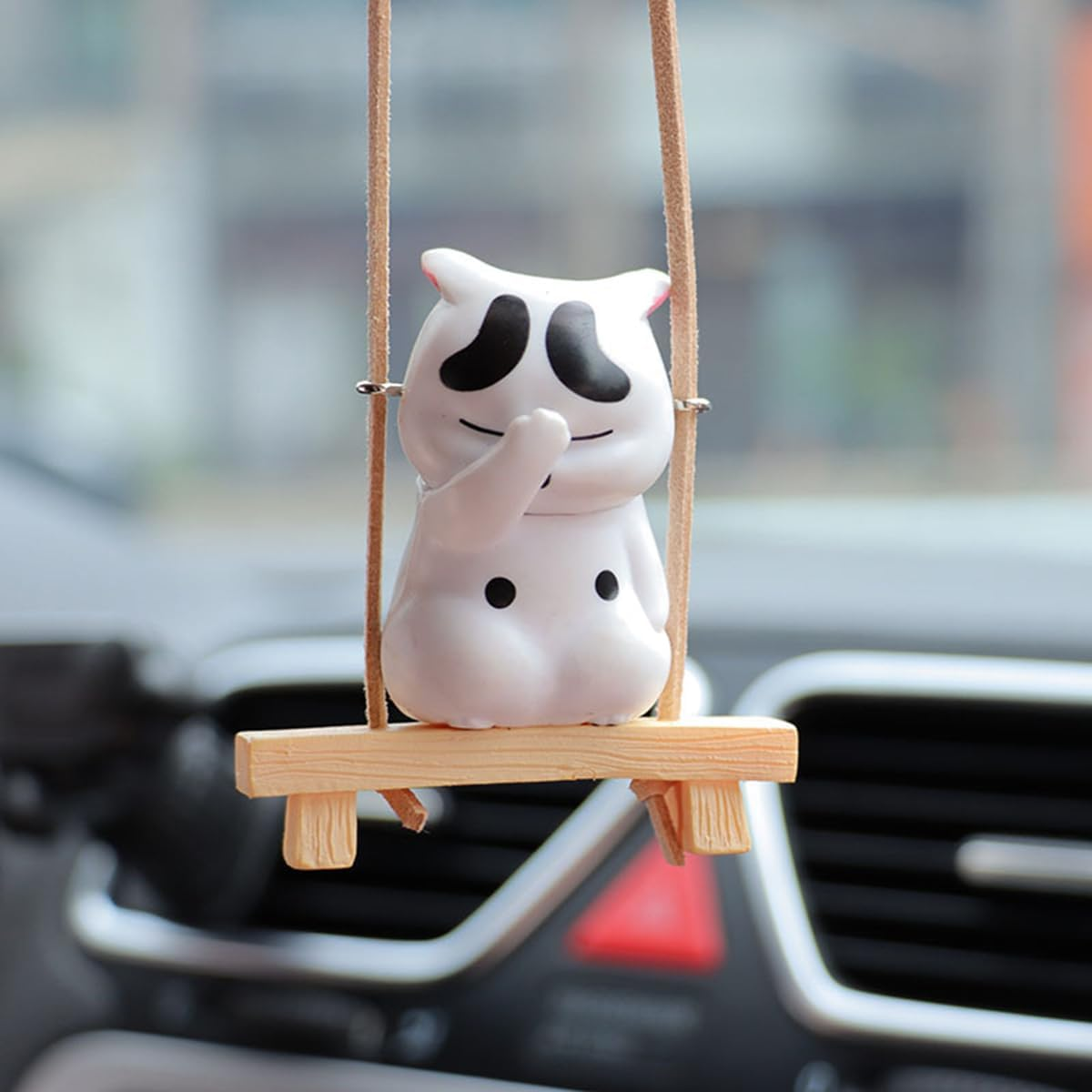 Cute Swinging Facepalm Cat Car Rear View Mirror Hanging Accessories, Adorable Hanging Ornament for Rearview Mirror, Funny Car Interior Decor Gifts for Cat Lovers (White)