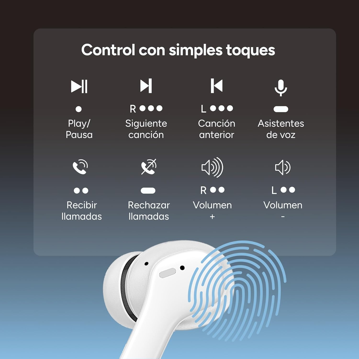 KSIX Orion 2 Wireless Headphones, TWS, ENC Noise Cancellation, Dual Microphone, Touch Control, Voice Assistant, Calls, USB-C Charging Case, Autonomy 6 Hours + 18 Hours, IPX4, White image number 2