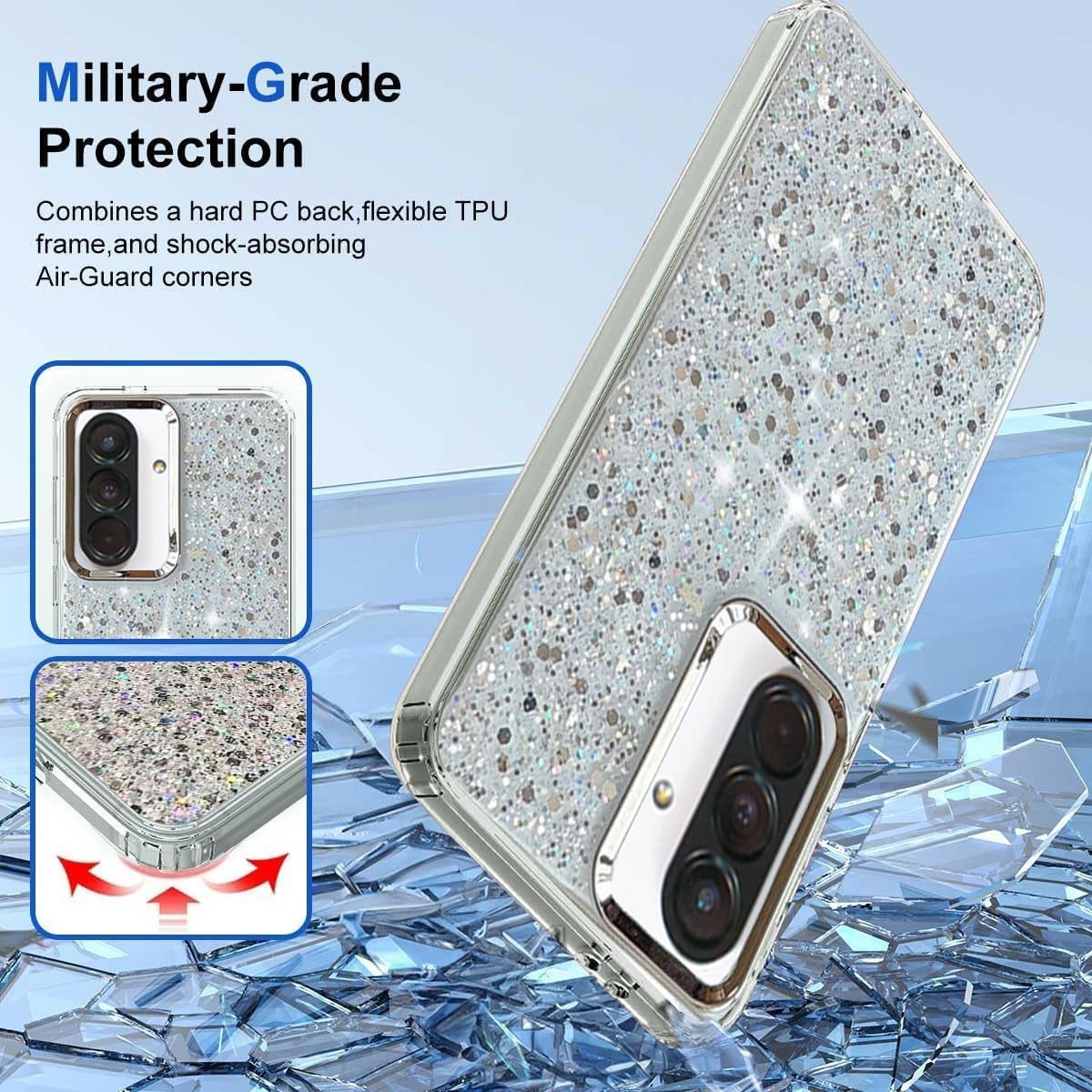 FORZARMOR for Oppo A5 5G (6.67 Inch) Global Version Case, Bling Glitter Fashion Silver Foil Sequins, Inner Airbag Shockproof Transparent Soft Cover (For Oppo A5) image number 5