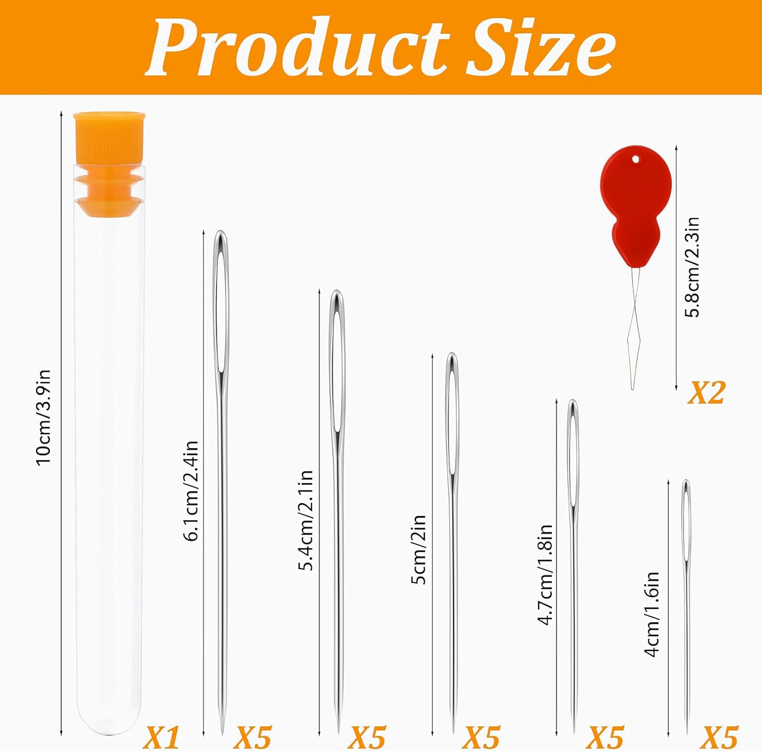 25 PCS Needle Threader with 2 Pcs Threaders，Five Sizes of Hand Sewing Needles，Stainless Steel Hand-Woven Needles，High-Grade Large-Eye and Large-Sized Hand Sewing Needles，Used for Hand Sewing Art and Craft Projects， image number 4