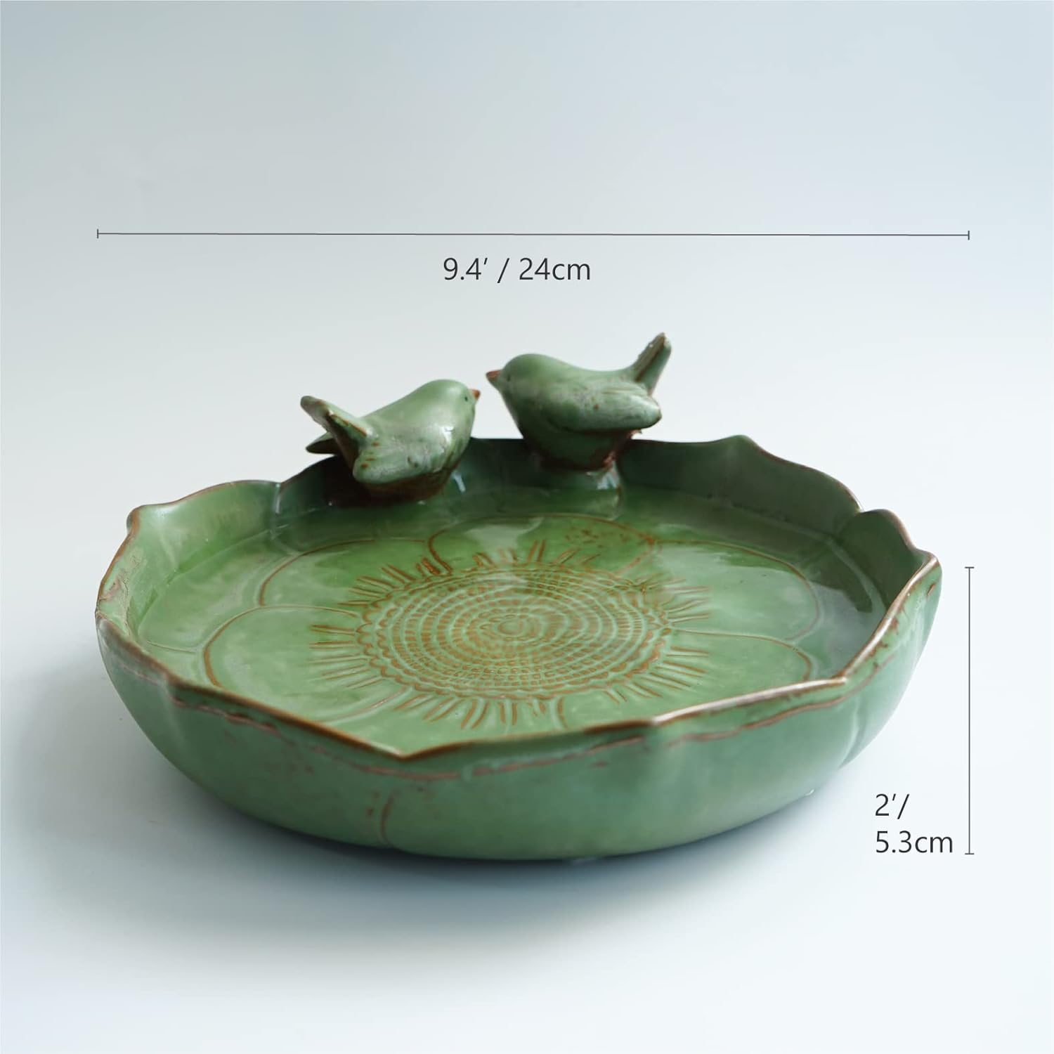 Light Green Ceramic Wild Bird Bath Bowl or Feeder for Outdoor Garden, Bowl Only image number 2