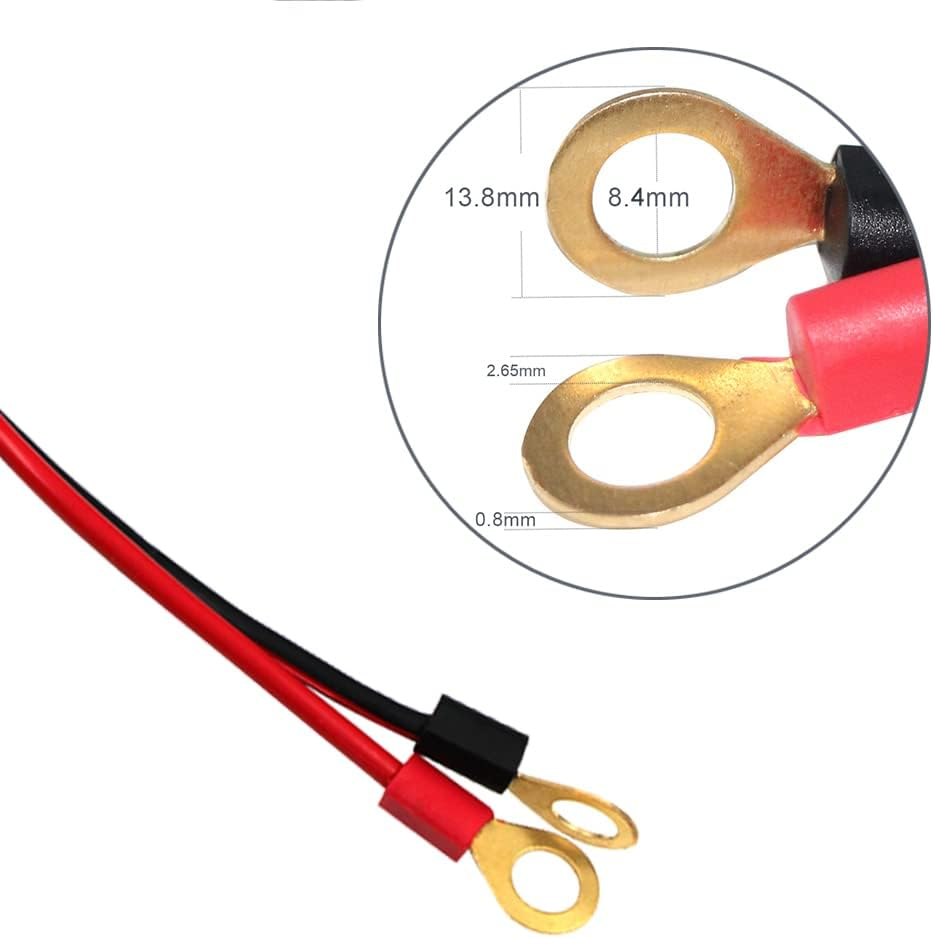 12V-24V Eylet O Terminals to Alligator Clip Cable Power 16AWG with 15A Car Fuse,30A Crocodile Clamps 3FT Cord image number 2