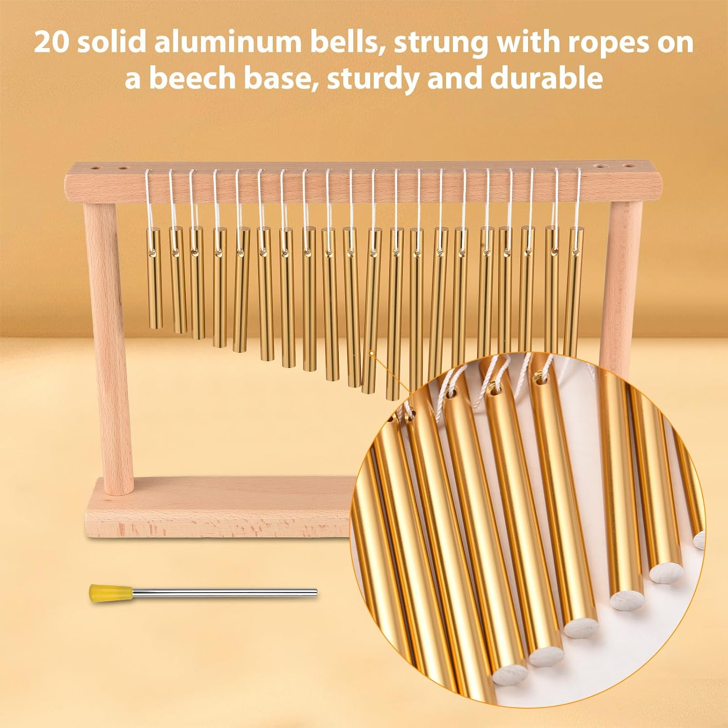 20 Note Chime with Mallet for Ornament Classroom Office Decoration Professional Stage Performance Desktop Wind Chimes Musical Percussion Instruments Gold image number 4
