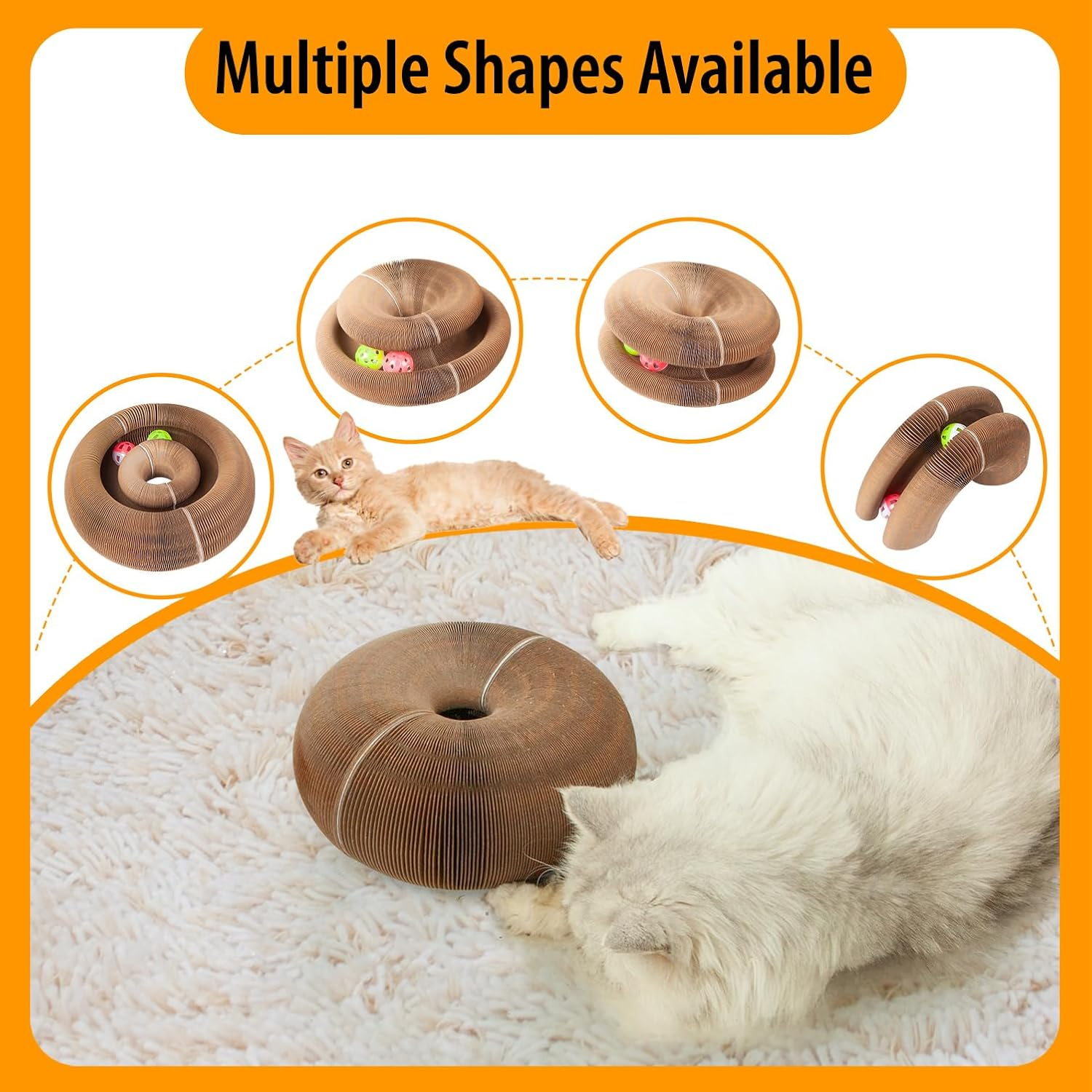 Bonitacrylic 2 PCS Kitty Kurlz Cat Toys, Magic Accordion Scratching Board, Interactive Organ Toy with One Balls, Enrichment Scratcher Mat for Kitten Bed Made of Cardboard image number 3