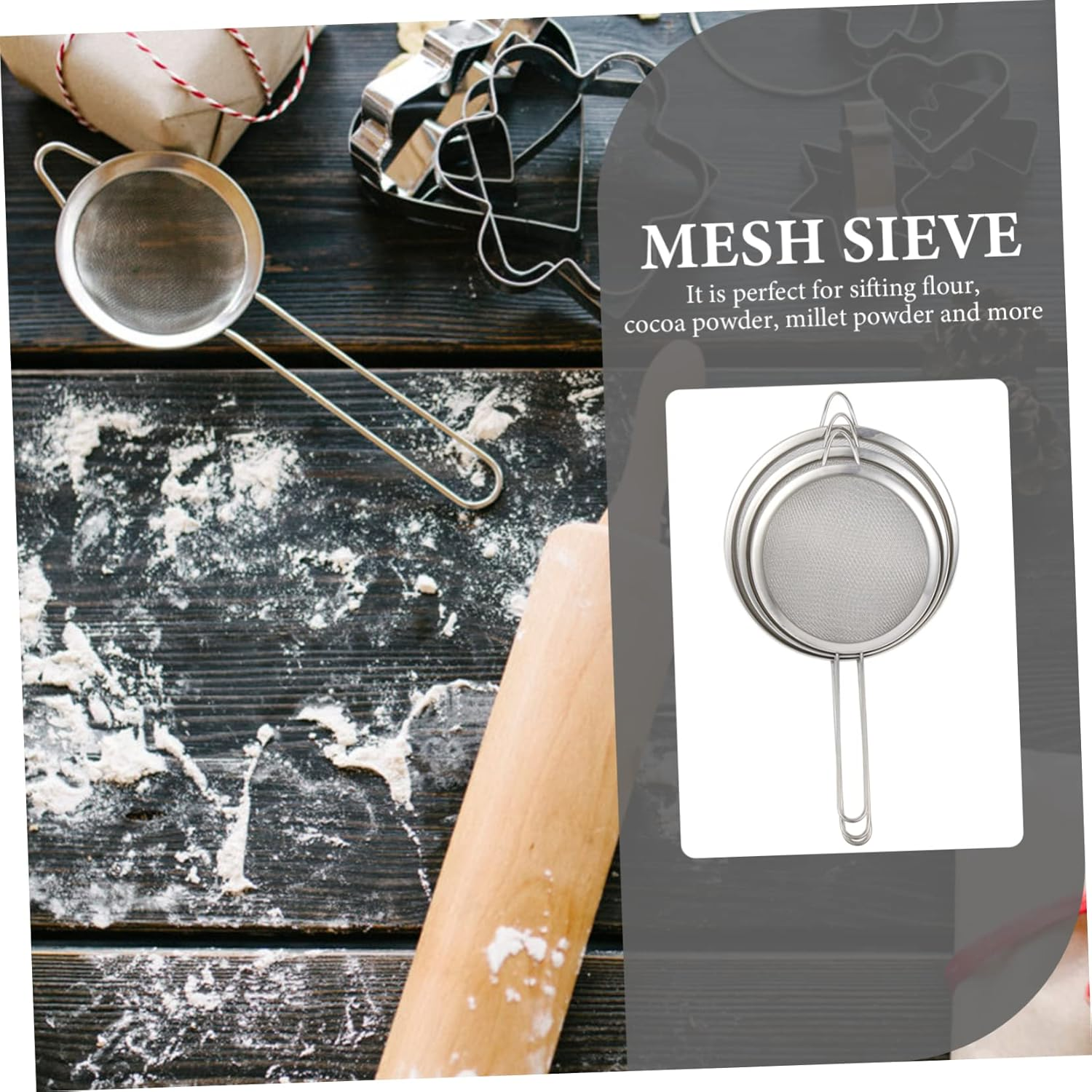 GRIRIW 3Pcs High Efficiency Stainless Steel Colander Fine Mesh Sieve for Flour Sifting Kitchen Accessory image number 4