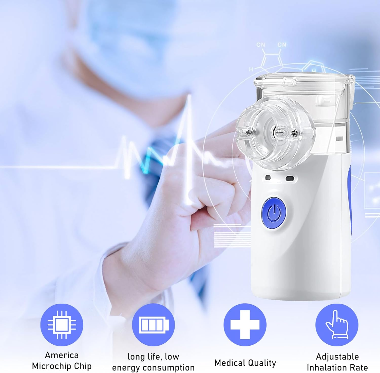 Portable Nebulizer Machine for Adults and Kids, Mesh Nebuliser Handheld Battery and Plug Operated, Travel and Household Use with 2 Mask and Mouthpiece