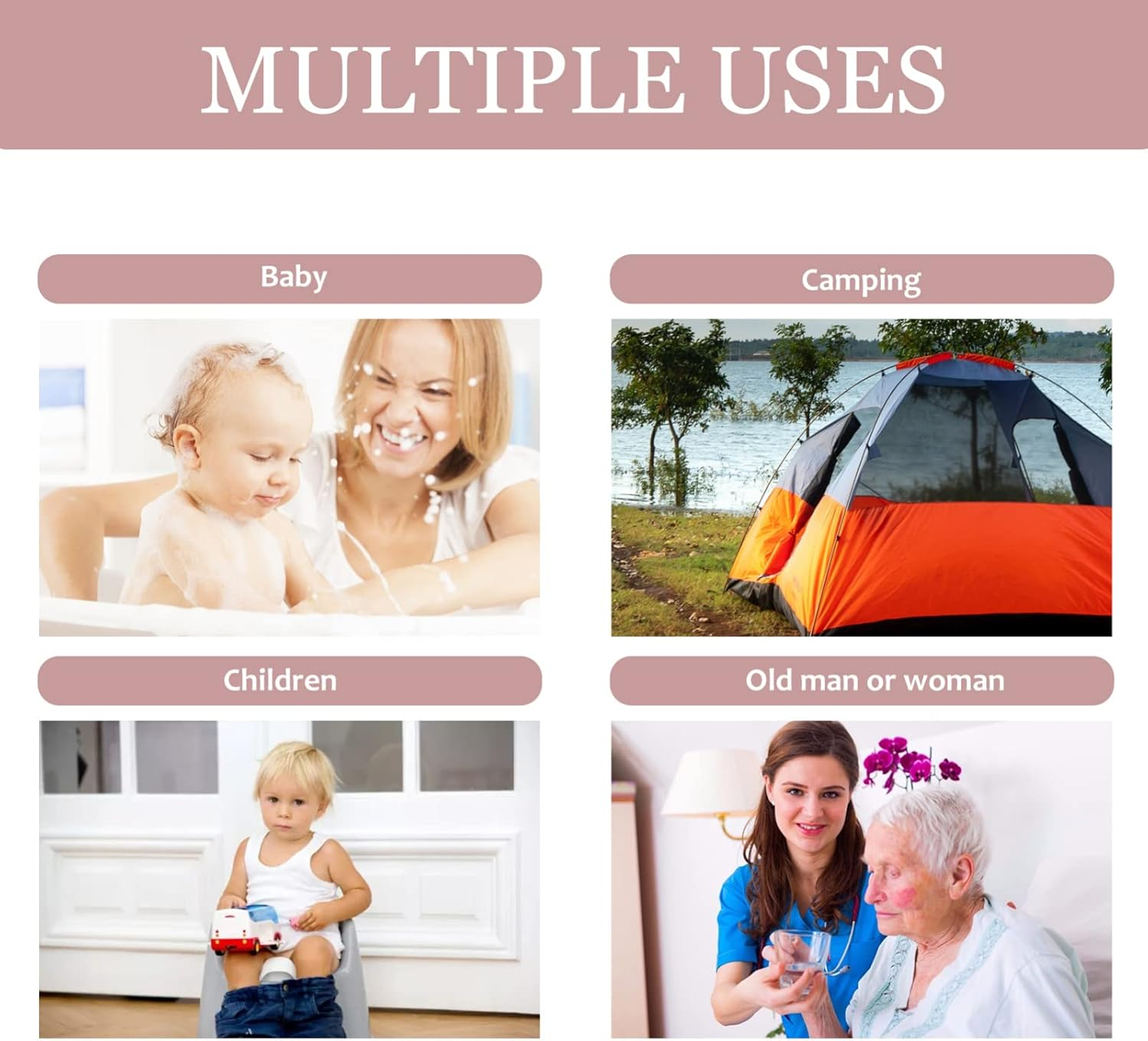 Alipis Chamber Pot Portable Toilets Bedpan Urinal Pots with Lid Handled Potty Urinal for Women Men Elderly Kid Pink