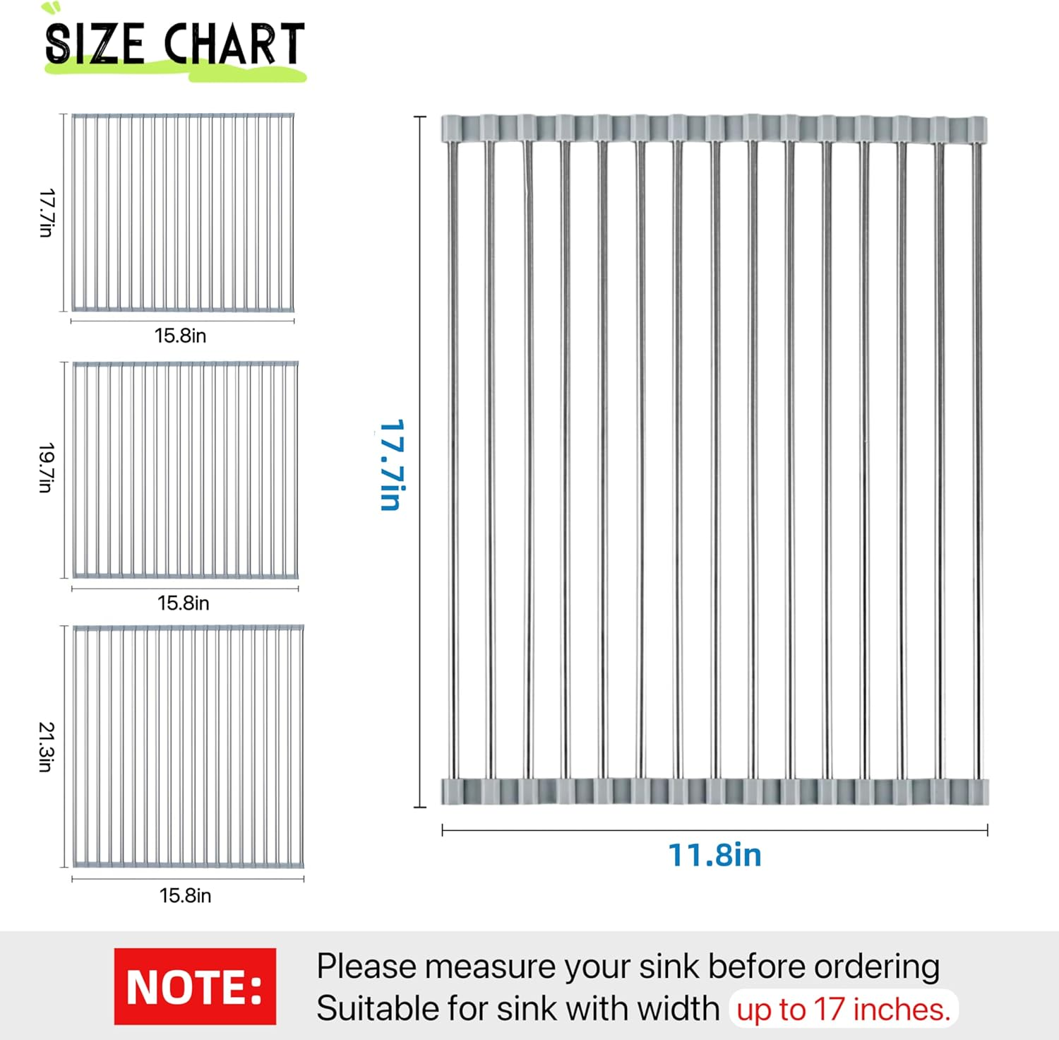 Extra Large Expandable Roll up Dish Drying Rack, Drying Rack Kitchen, over the Sink Dish Drainer Drying Rack, Kitchen Sink Accessories Stainless Steel, Grey (17.7 * 11.8") image number 5