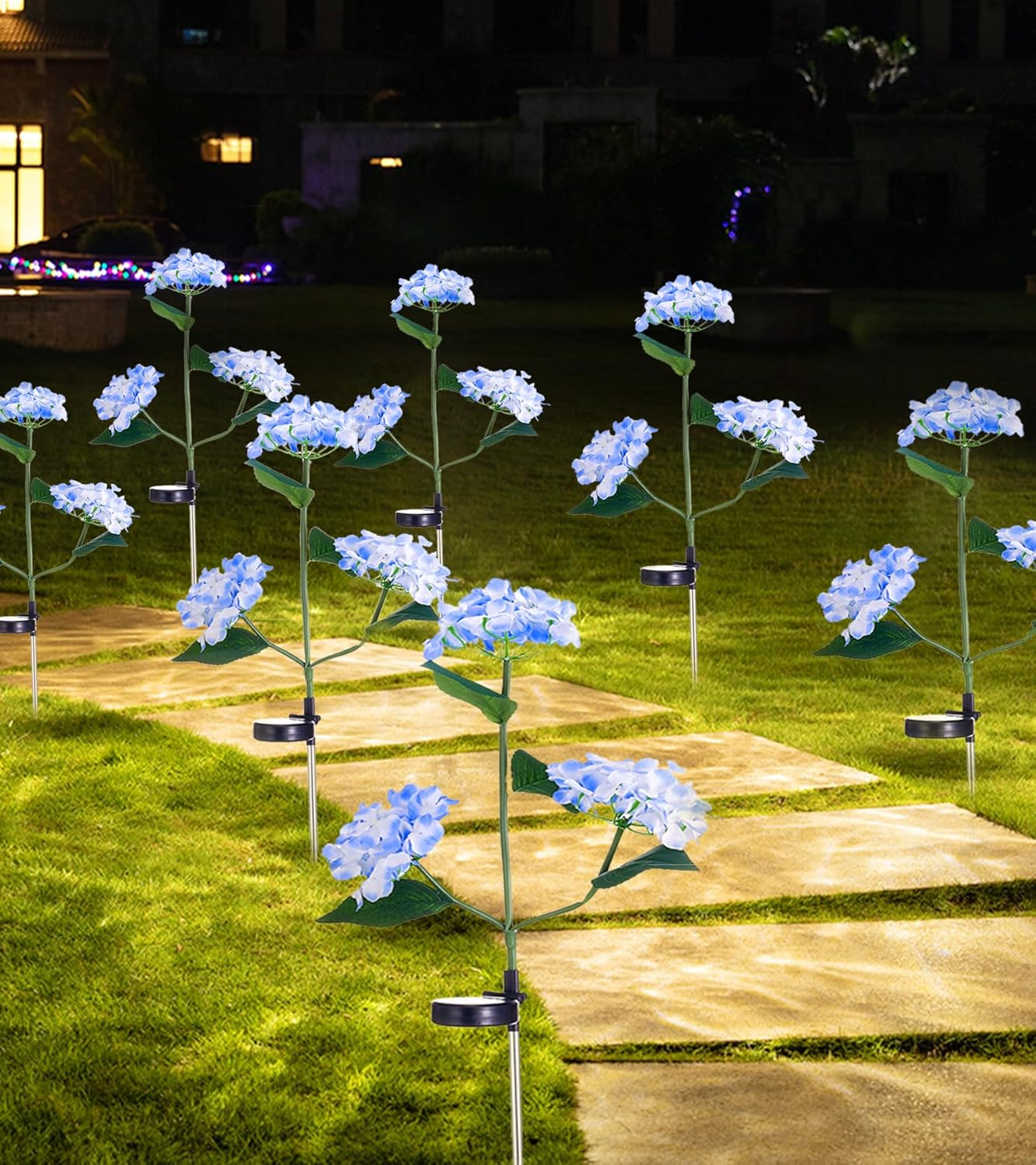 Slotlien Solar Garden Lights, 2 Pack Solar Flower Light, Waterproof Solar Powered Lights, Garden Yard Light Flower, Solar Flower Outdoor for Patio, Yard (Blue) - Blue image number 6