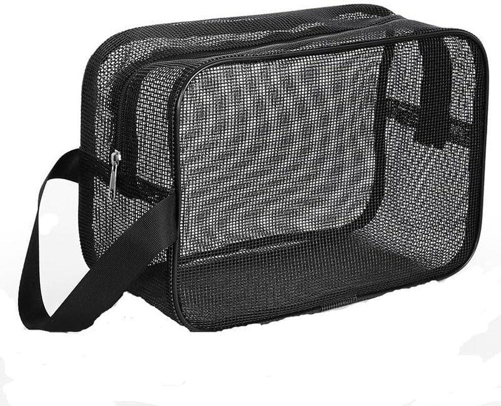 Black Mesh Shower Caddy Toiletry Bag, Portable Zippered Shower Bag with Handle for Bathroom & Dorm Room