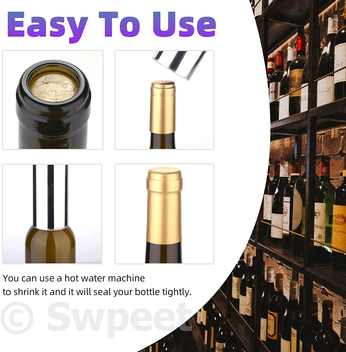 Swpeet 100Pcs 3 Colors Gold Black Red PVC Heat Shrink Capsules and Wine Bottle Cork Stopper with Black Plastic Top Assortment Kit, Wine Shrink Wrap Wine Bottle Corks for Wine Bottles