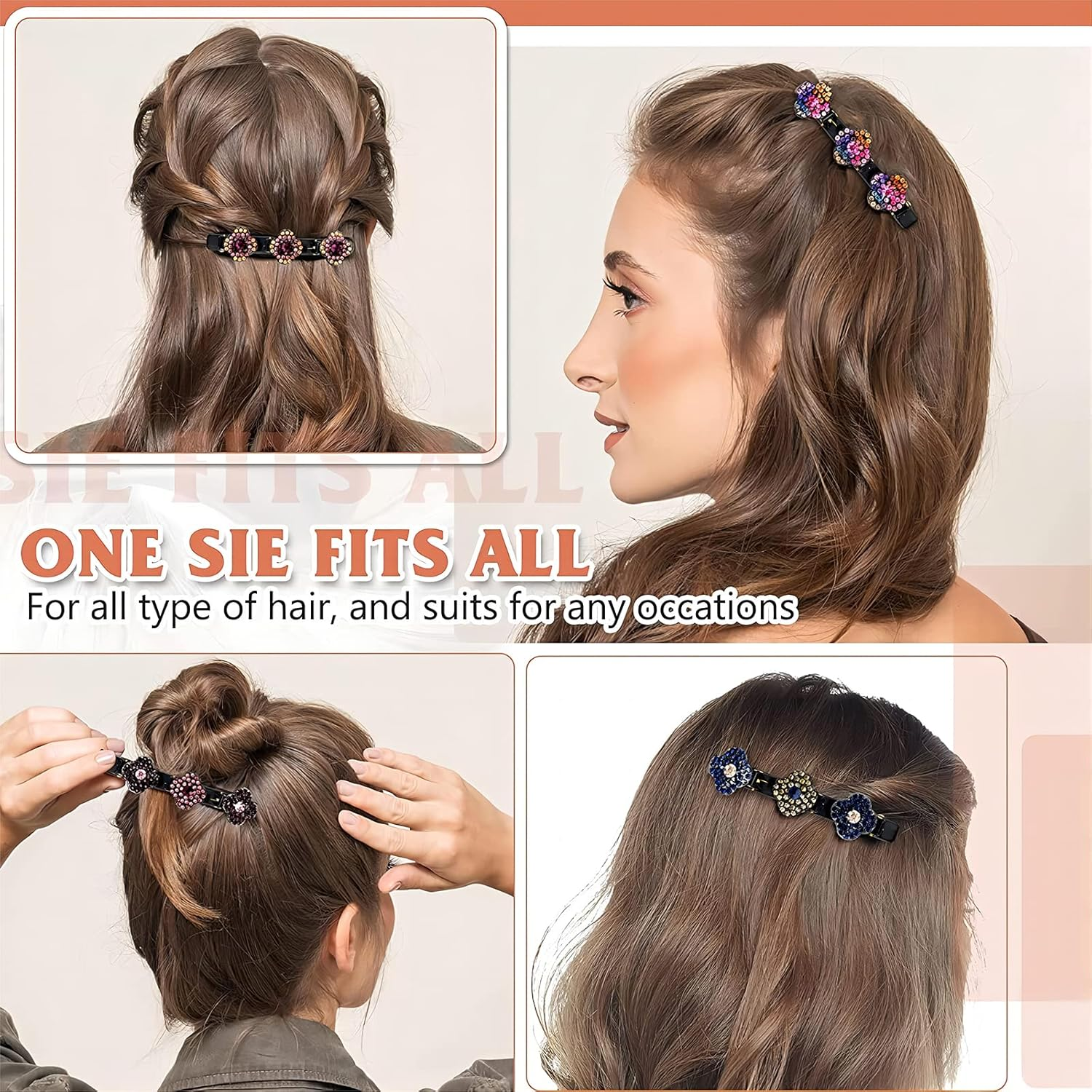 PAITOK Three Flower Side Hair Clips for Girls and Women, 8 Pieces Braided Hair Clips Hair Styling Accessories Double Layer Hair Clips image number 1