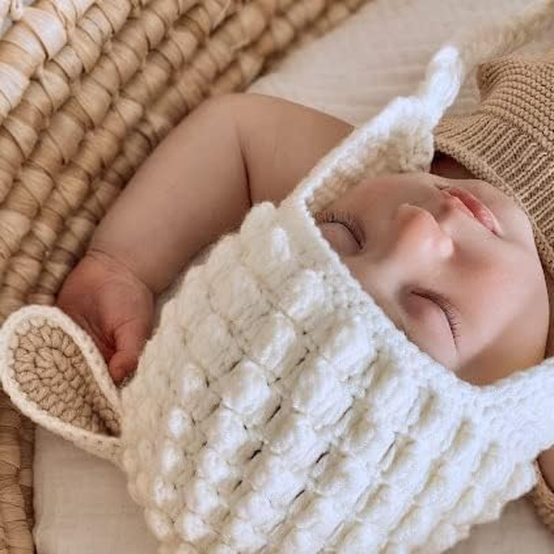 Tinker Tot Winter Baby Beanie L Lamb 1-4 Months Soft & Warm Crocket Knit Kids Beanie for Boys and Girls with Warm Earflap L Handmade Newborn Baby to Toddler Beanie Hat &ndash; S