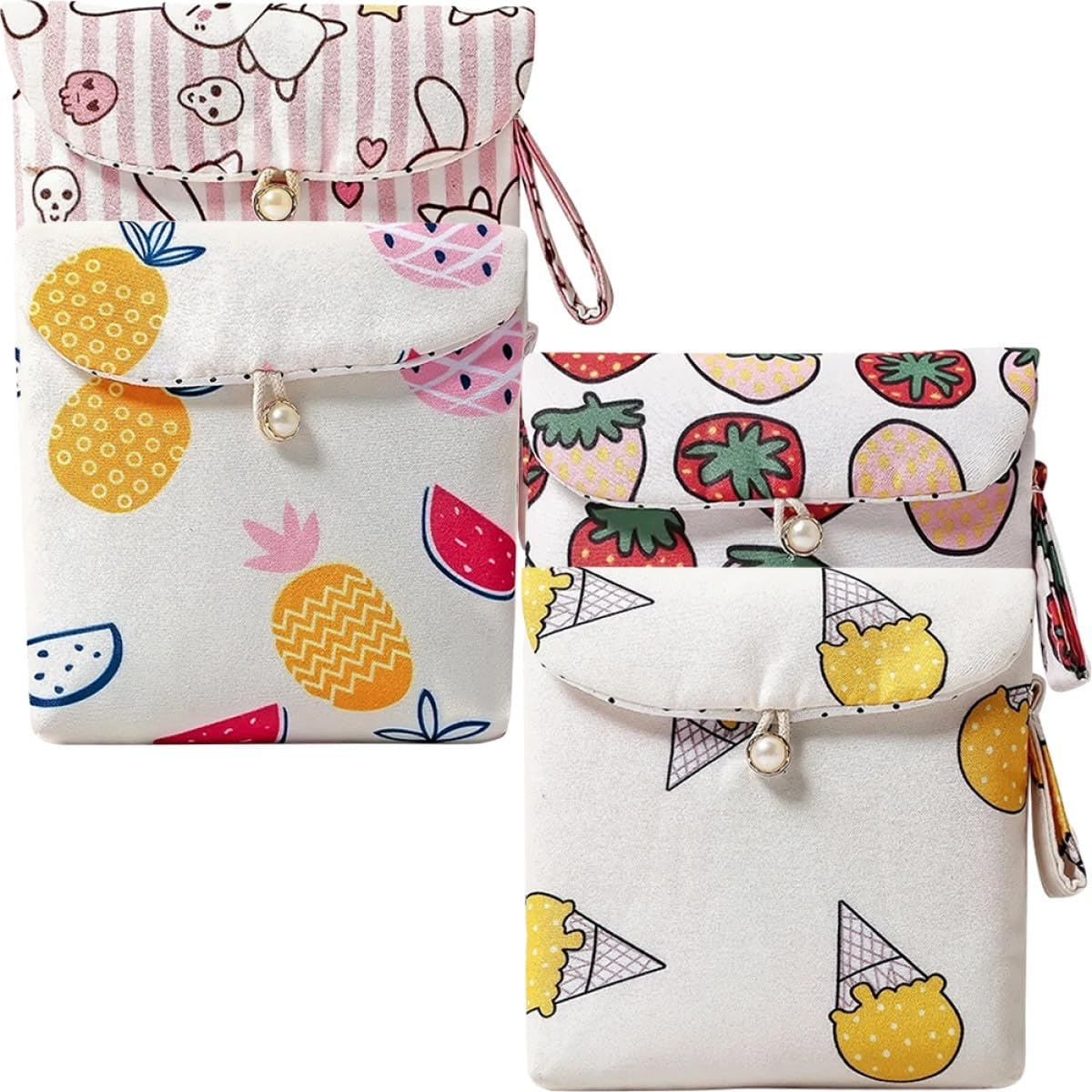 WEKAMOS 4Pcs Portable Sanitary Napkin Pouch Set Cartoon Prints, Lightweight Period Storage Bags for Travel and Daily Use, Multi-Compartment Sanitary Pads and Tampon Holder image number 5