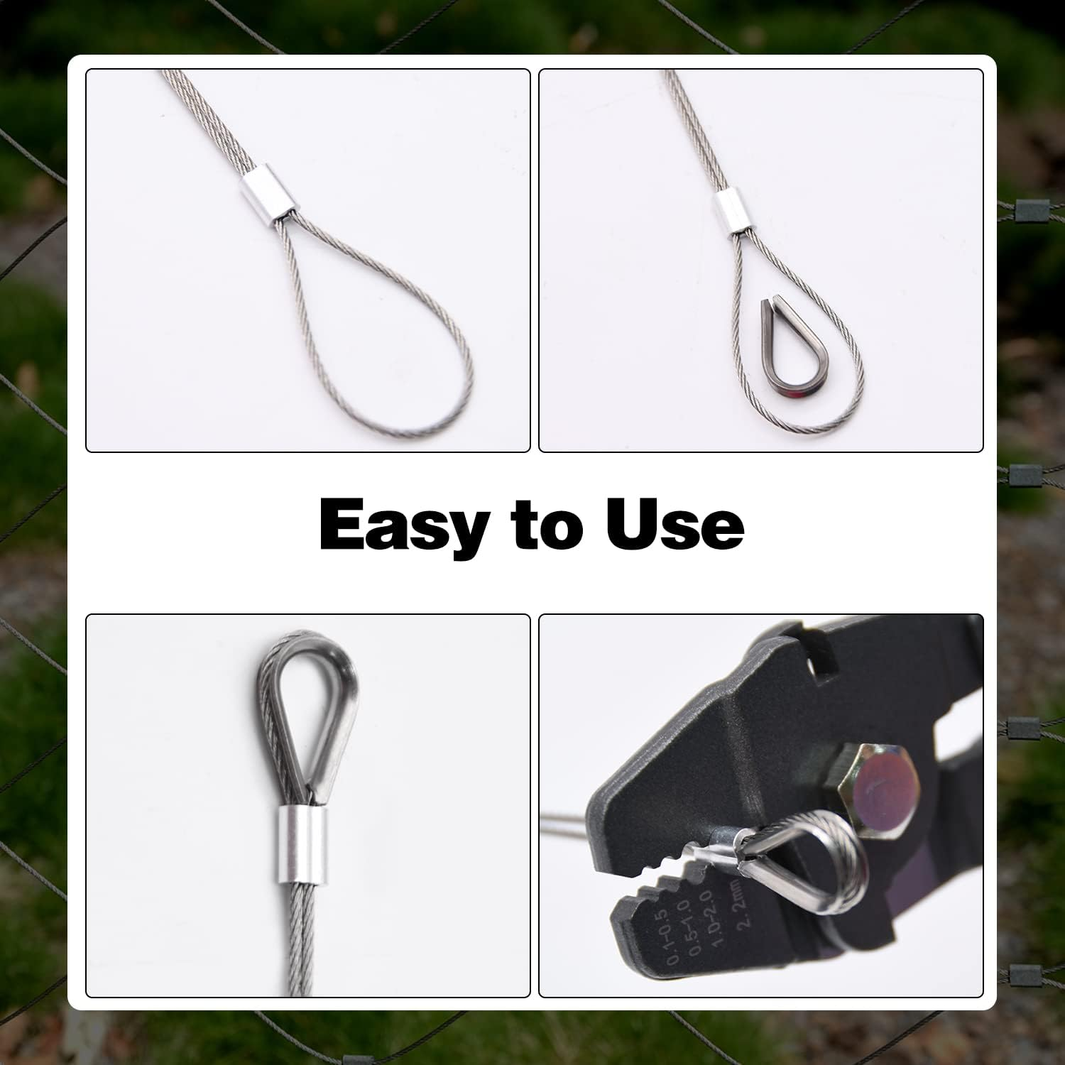 328Ft Wire Rope Crimping Tool Kit, Stainless Steel Wire Rope Cable with Aluminum Crimping Sleeves and Stainless Steel Thimbles for Railing, Decking, Picture Hanging (328Ft)