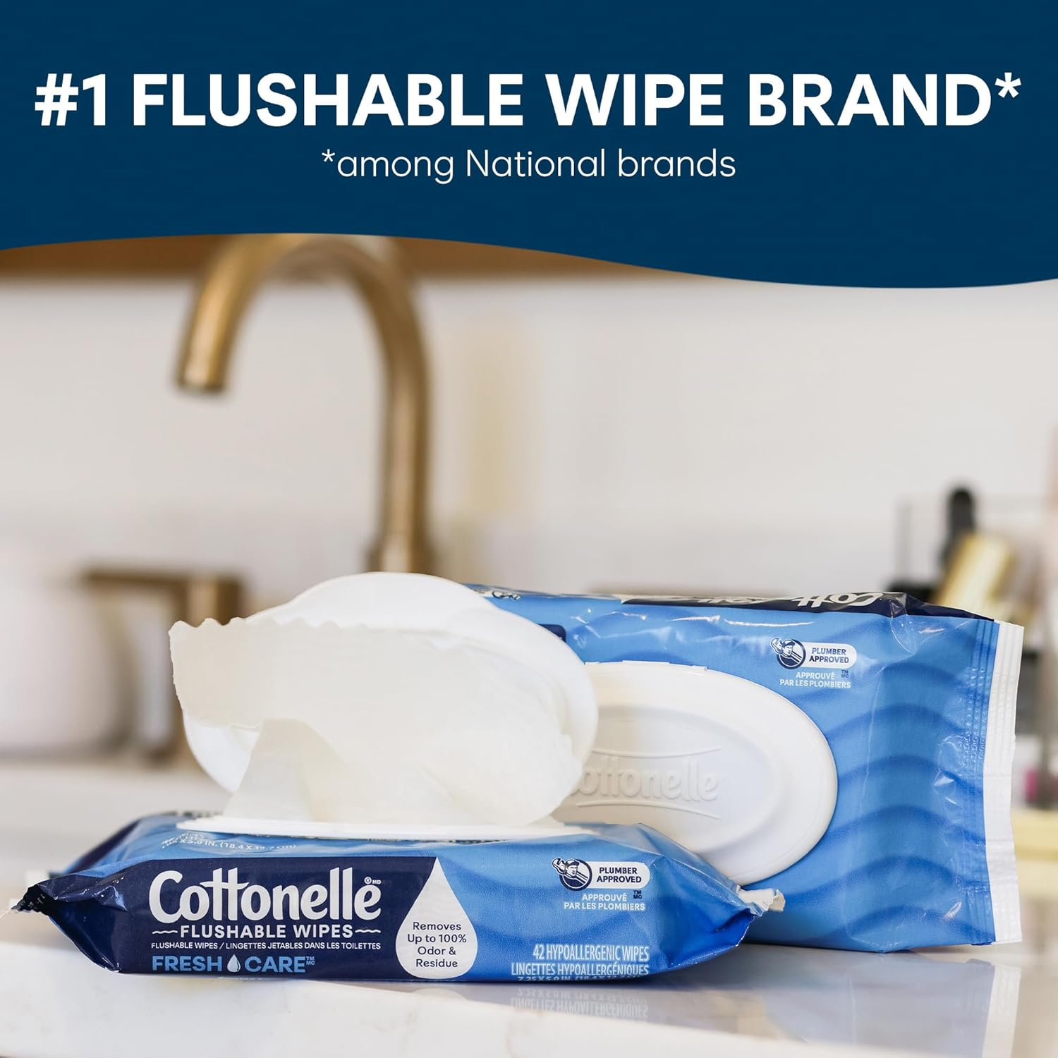 Cottonelle Freshcare Flushable Wet Wipes for Adults, Alcohol Free, 336 Wipes per Pack (Eight 42-Count Flip-Top Packs)