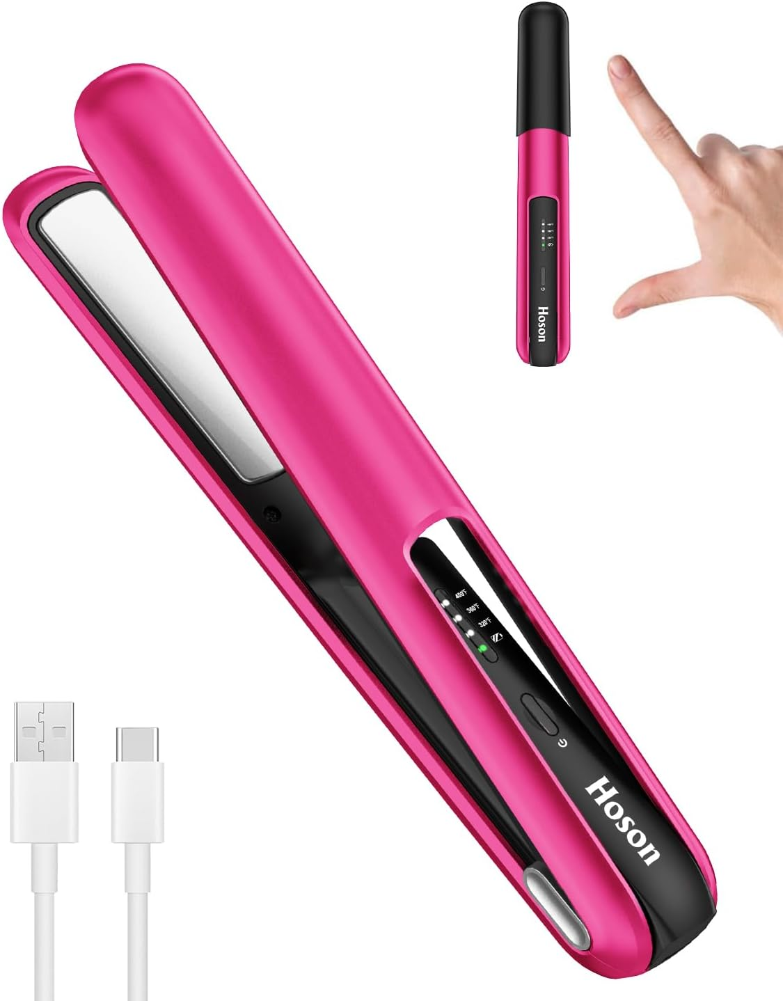 Hoson Cordless Hair Straightener,Portable Mini Flat Iron Travel for Bangs,Short Hair,Usb-C Rechargeable Wireless Curling Iron and Curler 2 in 1,Purple,For Touch Ups