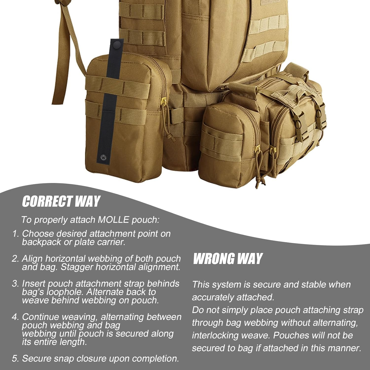 4 Piece MOLLE Fastening Straps, MOLLE Belts Practical MOLLE Belts Polyester MOLLE Backpack Attachment Accessories Connectors for MOLLE image number 3