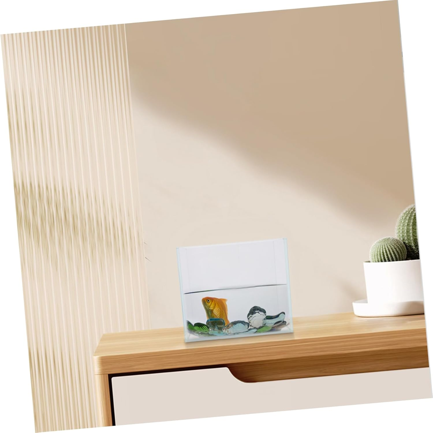 Yardwe Mini Glass Fish Tank for Betta Fish with Clear View Compact Desktop Aquarium for Low Maintenance for Office Home Aquatic Plants and Pets image number 1