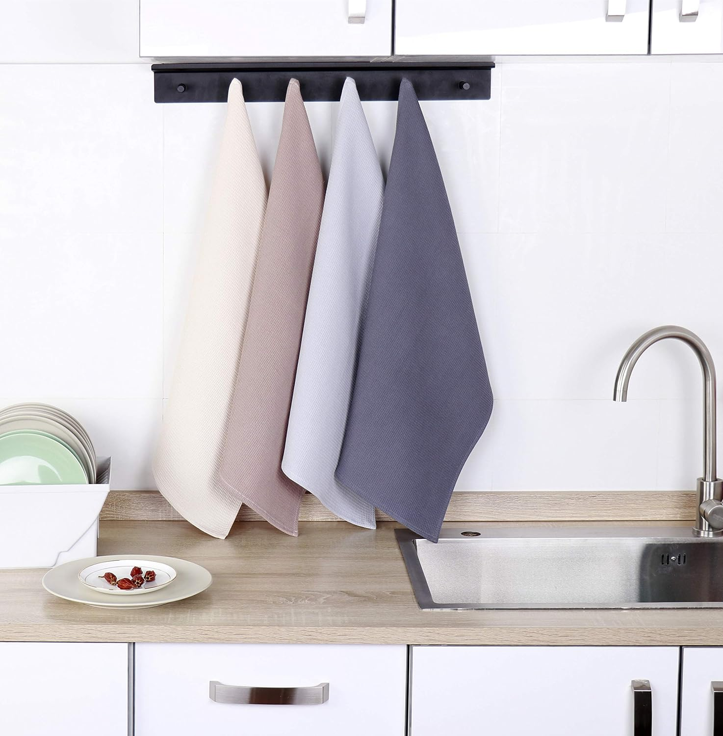 PY Home & Sports Dish Towels Set, 100% Cotton Waffle Weave Kitchen Towels 4 Pieces, Super Absorbent Kitchen Hand Dish Cloths for Drying and Cleaning (17 X 25 Inches, Set of 4) image number 4