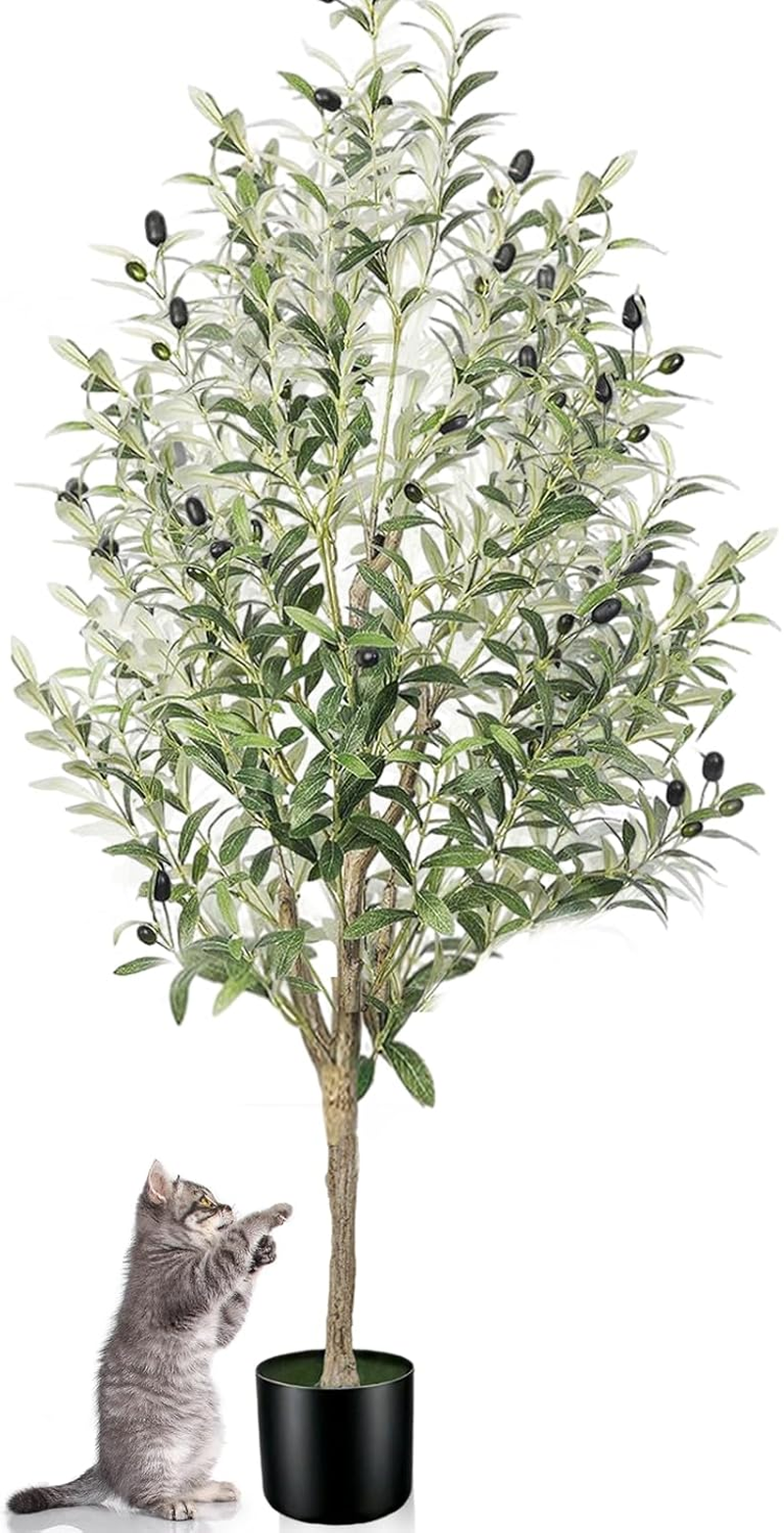 Shanghigh Artificial Olive Tree &ndash; 1.5M/5Ft Tall Faux, Decoration Olive Silk Plant with Fake Moss, Large Lifelike Faux Plant in Pot, Potted Olive Tree for Modern Home Office Indoor Outdoor Decor, Gift image number 4