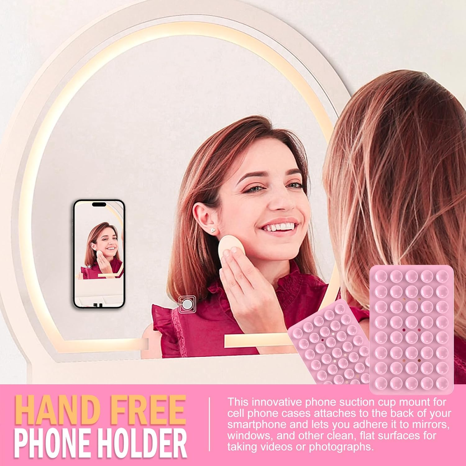 2PACK Silicone Double Sided Suction Phone Case Mount, Detachable Hands Free & Strong Grip Holder for Selfies & Videos, Compatible Iphone Android (Light Pink, 2Pack 40 Suction Cups) image number 3