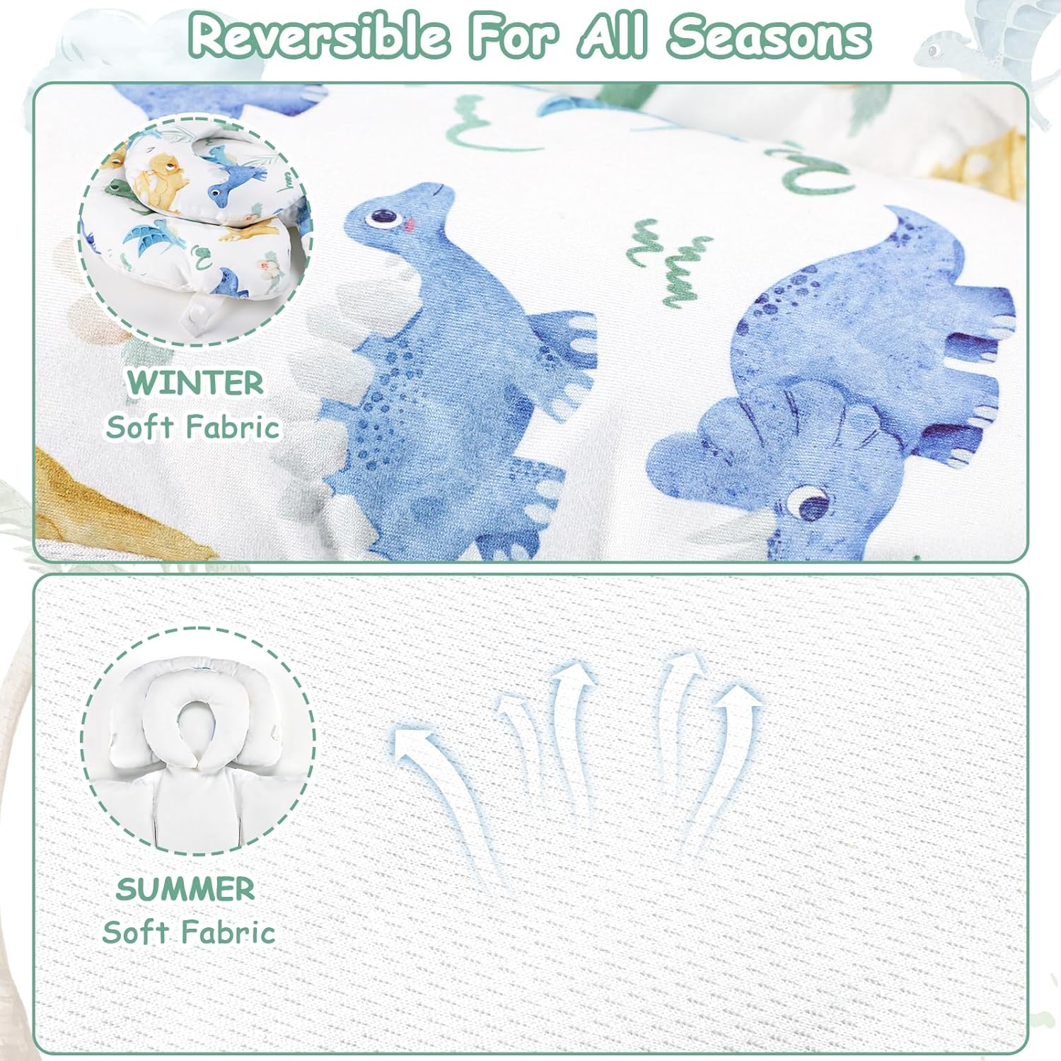 TANOFAR Infant Car Seat Insert for Preemies & Newborns, Baby Car Seat Insert with Removable Head Support, Universal Head and Body Support Pad for Car Seat, Stroller & Swing(Dinosaur) image number 5