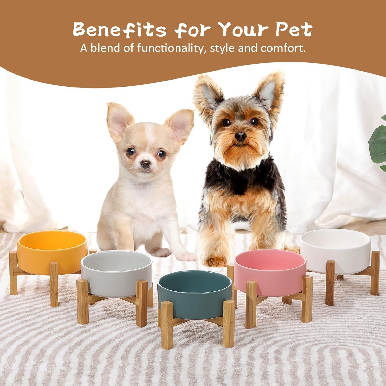 White Ceramic Elevated Raised Cat Bowls,Cat Food Dish with Stand, Raised Cat Food or Water Bowls anti Vomiting,Pet Bowl with anti Slip Rubber Pad,Stress Free for Cats and Small Dogs（400Ml/13.5Oz)