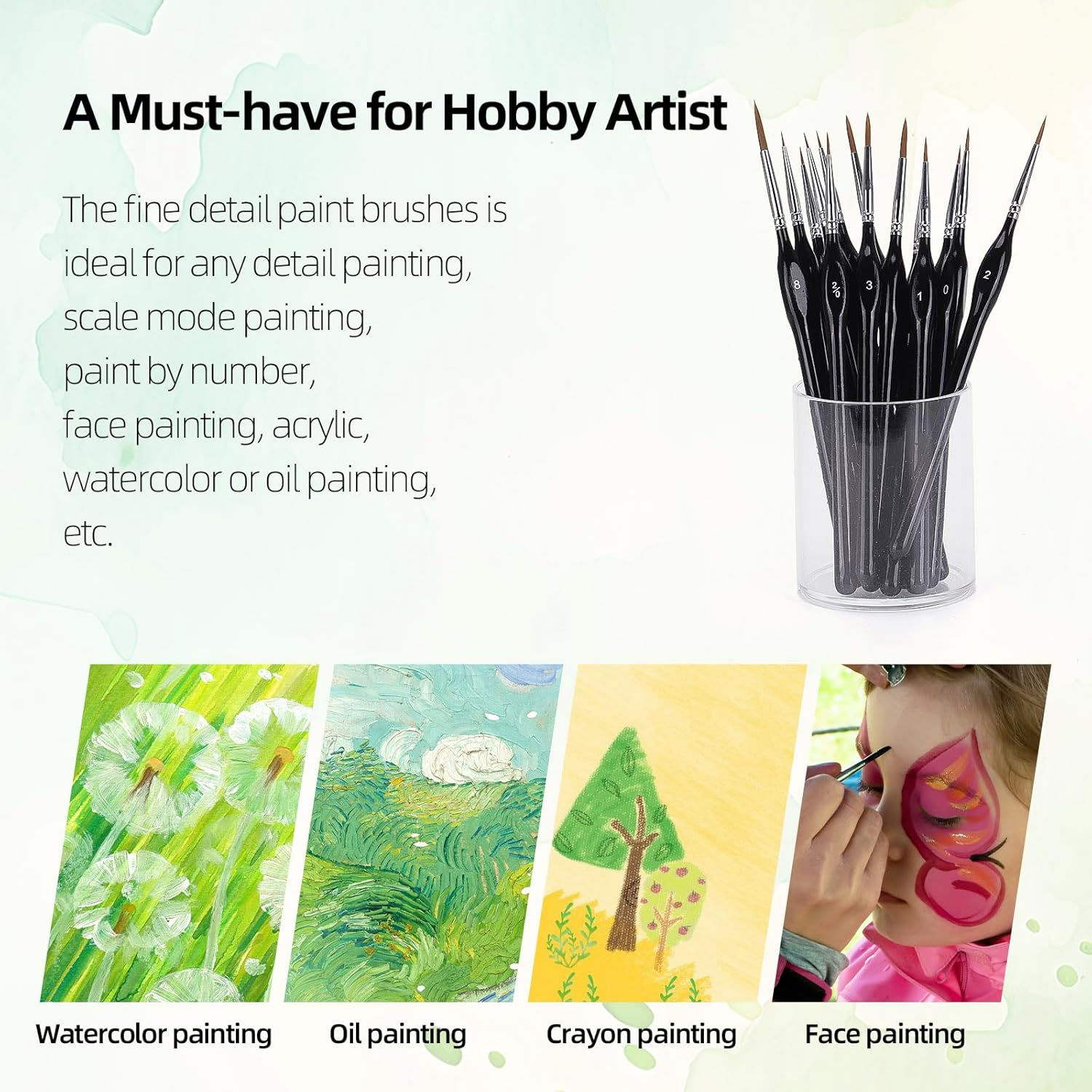 14 Pieces Fine Detail Paint Brush Miniature Painting Brushes Kit Mini Paints Brush Set for Acrylic, Watercolor, Oil, Face, Nail, Scale Model Painting, Line Drawing - Black image number 2