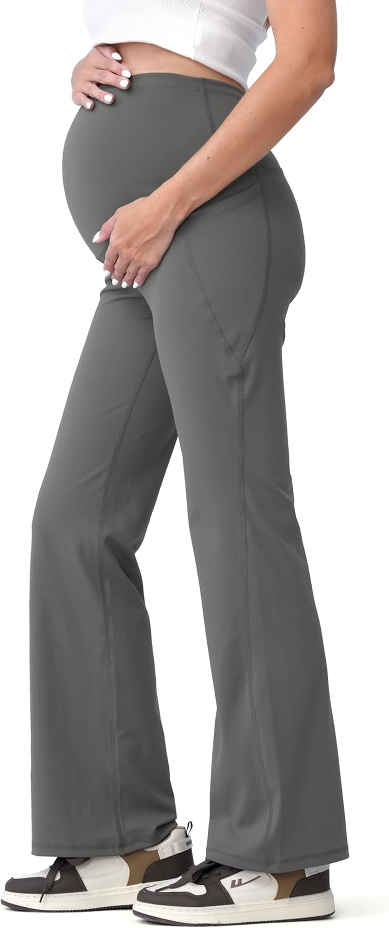 SUNNYBUY Women'S Sports Pregnancy Leggings Opaque Yoga Trousers for Pregnant Women, Bootcut Maternity Trousers over the Stomach, High Waist Leggings with Pockets