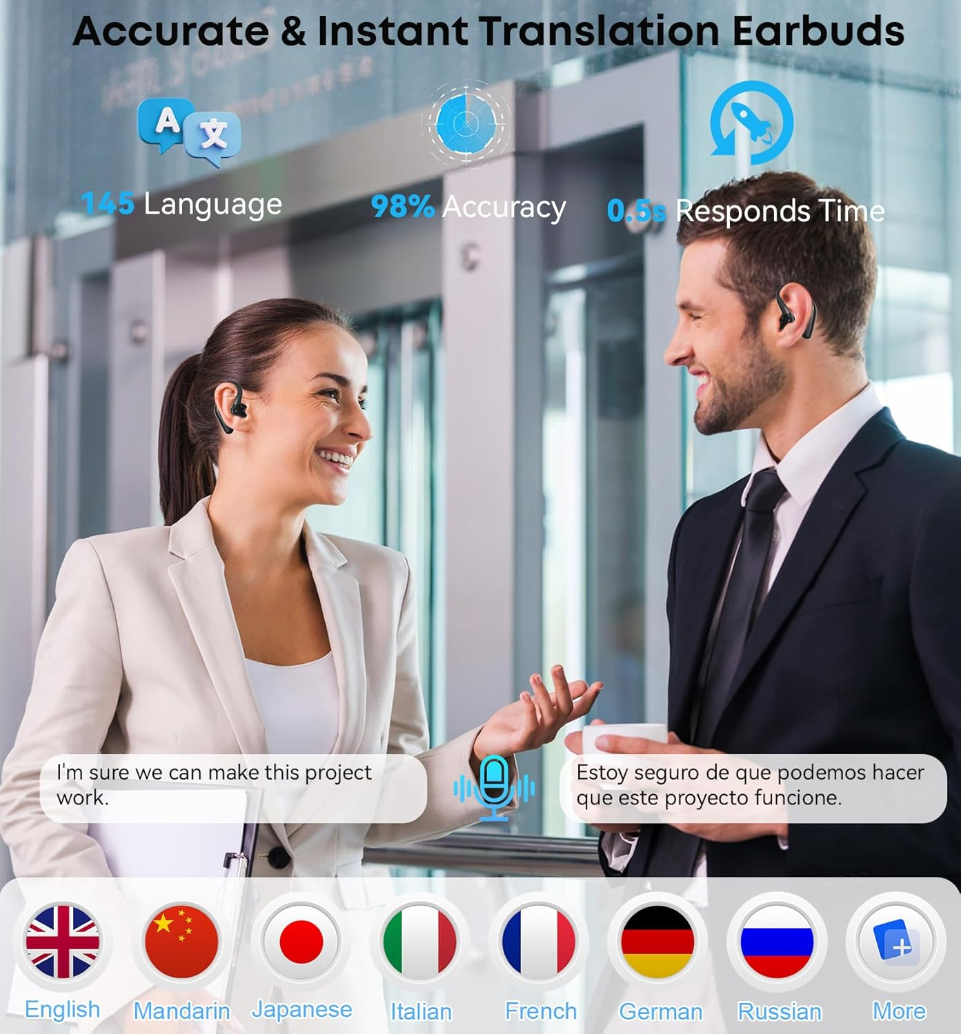 Likjhbn 2025 New Ai Translating Earbuds, 3-In-1 Language Translator Earbuds in Real Time, TWS Translator Earphones 144 Languages & Accents for Travel, Business, Learning (Glossy Black) image number 3