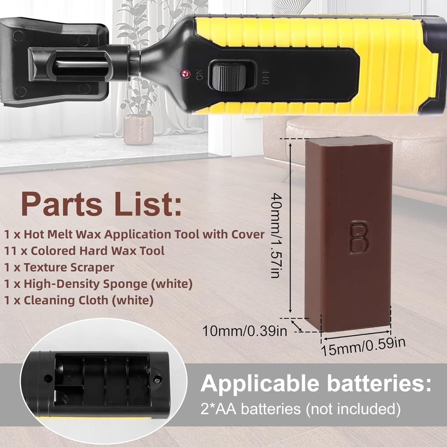 Wood Floor and Furniture Repair Kit, Touch up for Scratches, Stain, Crack, Hole with Melting Tool, 11 Colors Repair Wax Sticks for Repair and Covering of Wooden Floor, Table, Carpenter, Bedpost image number 1