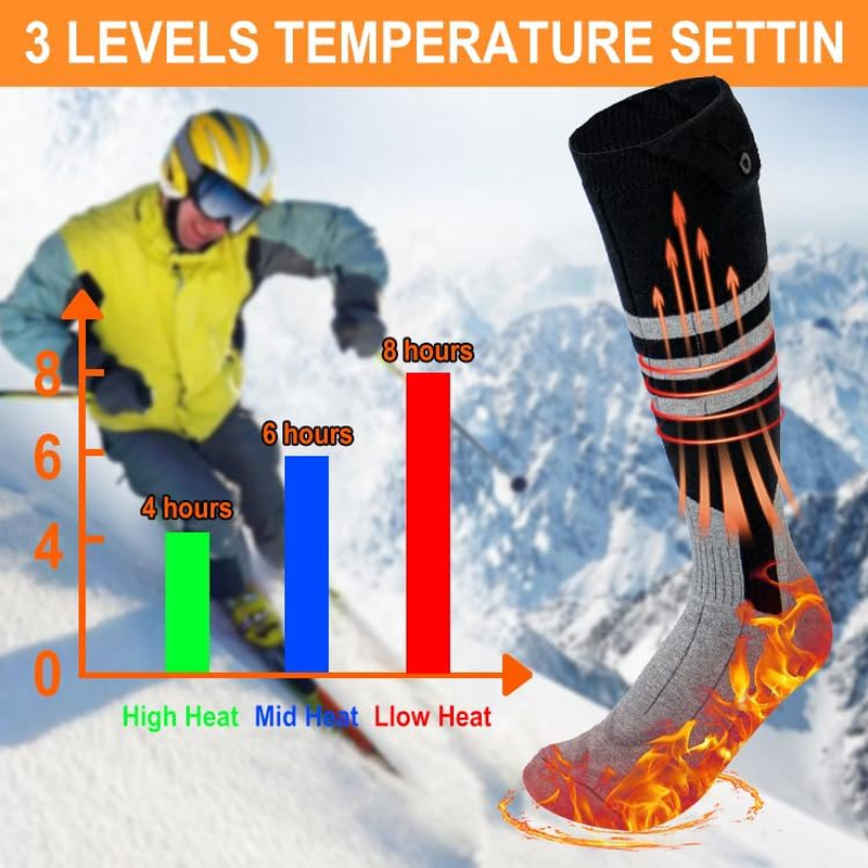 Rechargeabel Electric Heated Socks for Men and Women with Rechargeable 5000Mah Battery, with 4 Temperature Settings, for Skiing, Camping, Hiking