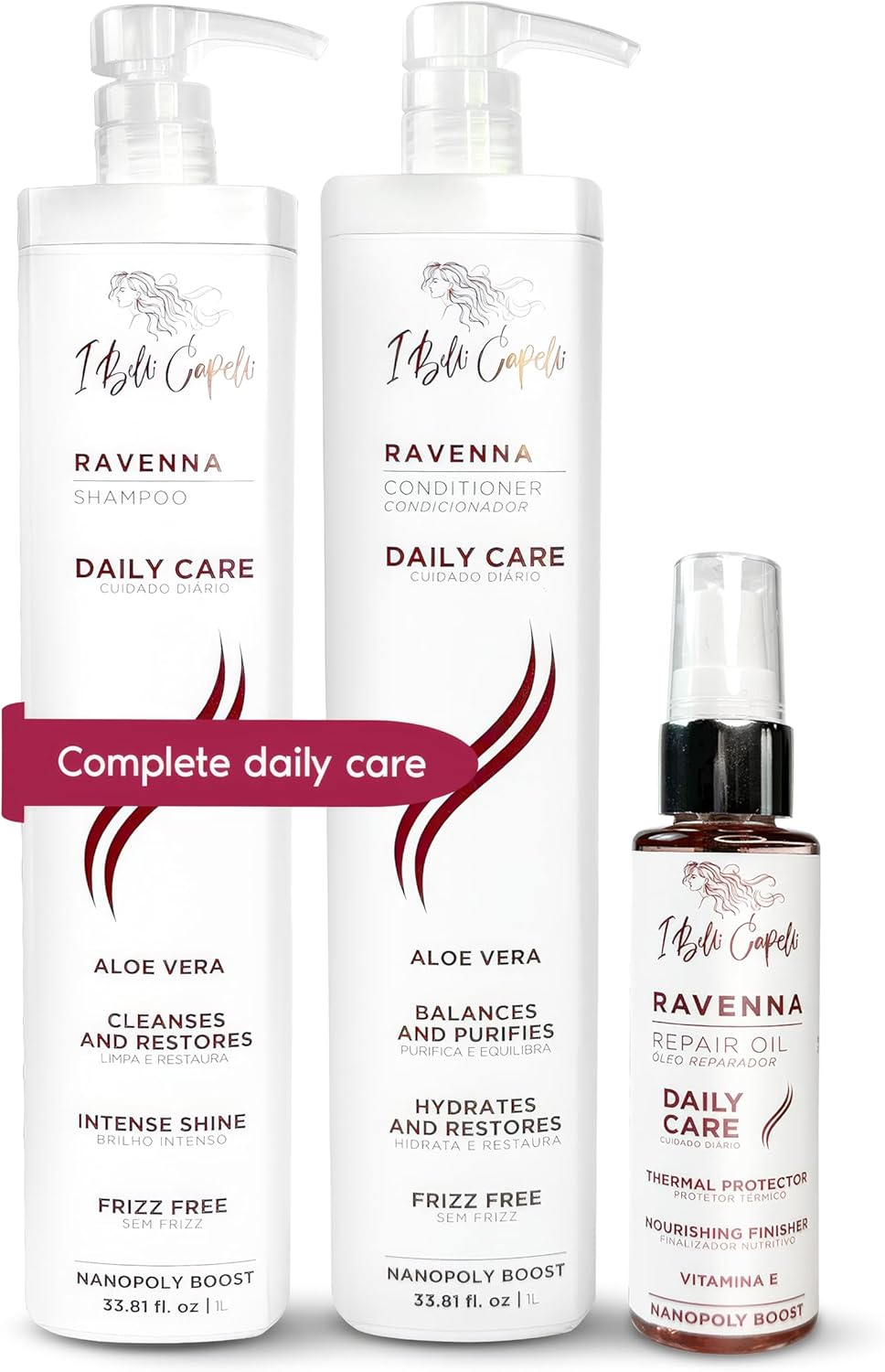 I Belli Capelli Ravenna Daily Care Aloe Vera Shampoo, Conditioner & Repair Oil Kit &ndash; Hydration & Strength for Healthy Hair image number 5