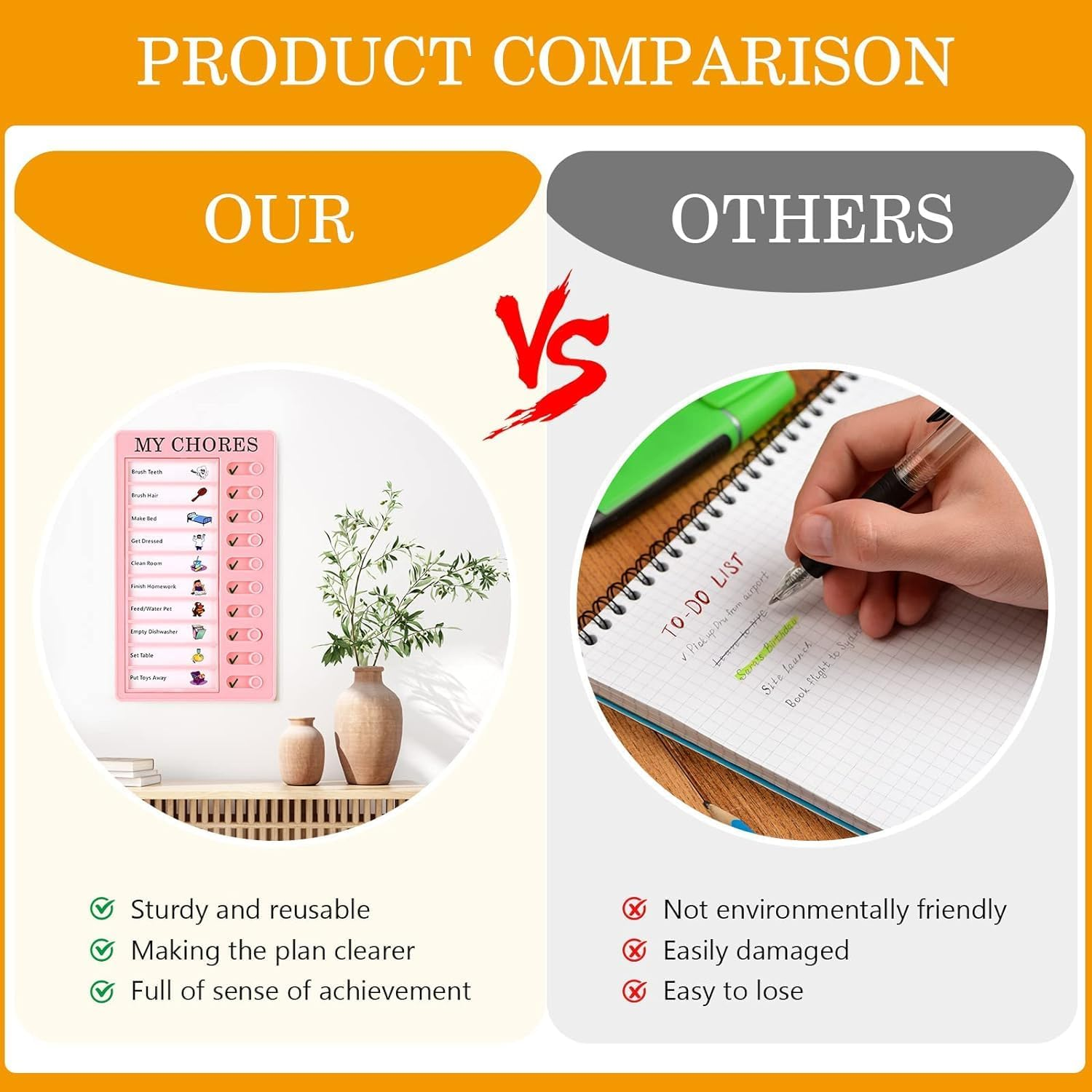 4 Pcs Blank Chore Chart Kids Chore Chart, Plastic Checklist Board with 8 Detachable Cardstock to Do List for Home Routine Planning (My Chores) image number 1