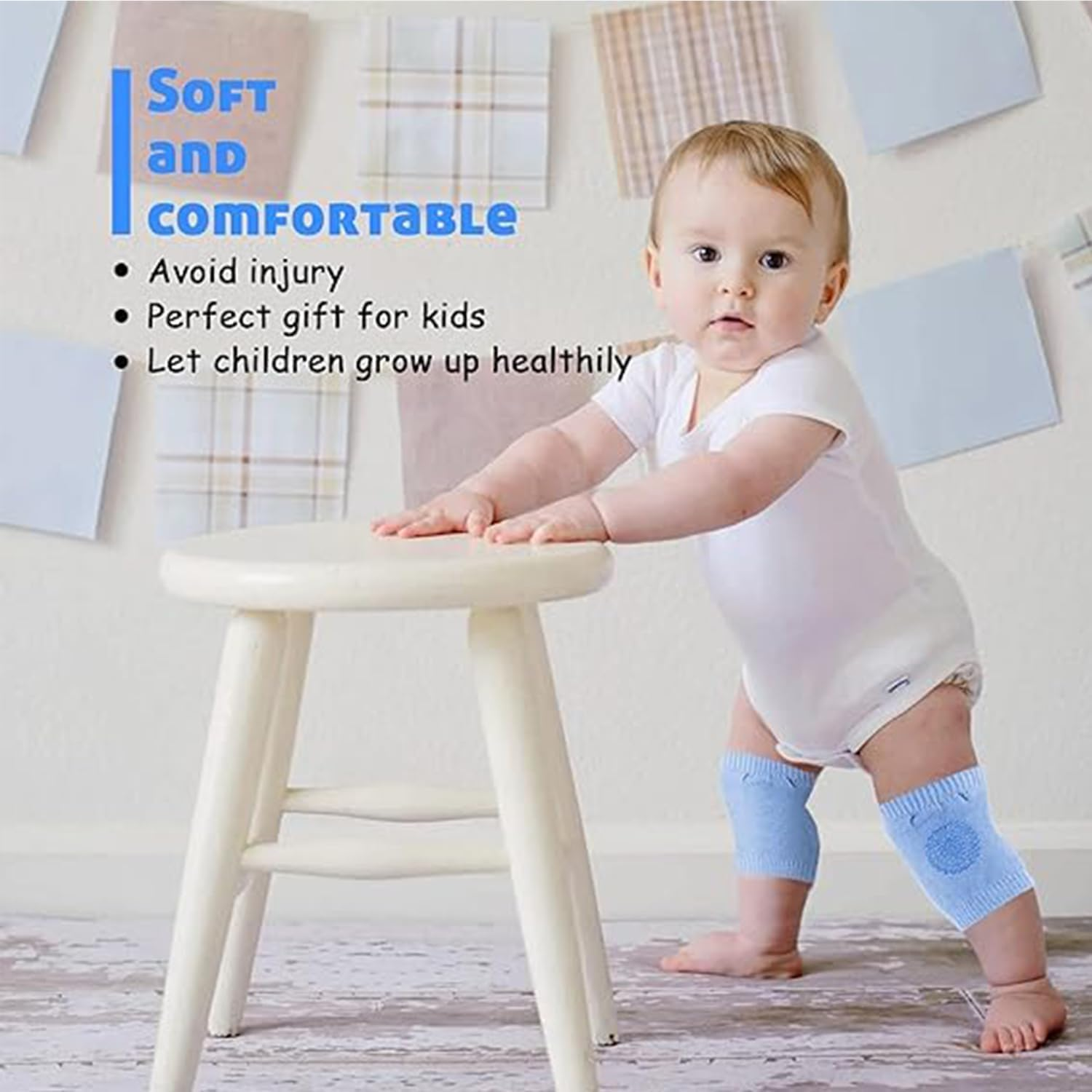 Adjustable Baby Head Protector with Safety Cushion &ndash; Soft Head Protection Backpack with 2 Pairs of Knee Pads for Crawling and Walking Infants and Toddlers (Mesh Deer, Blue) image number 5