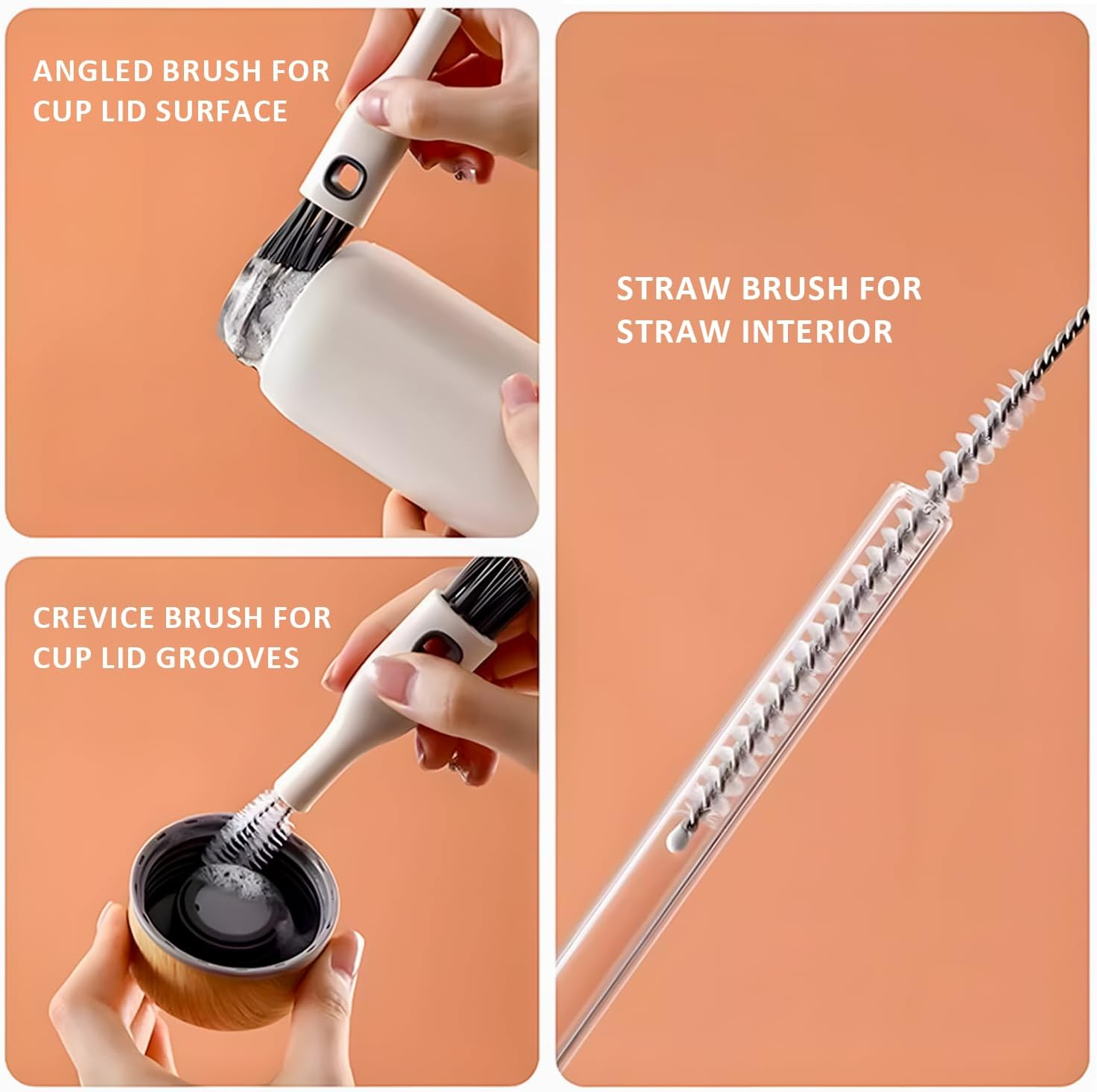 TORMEN 2 in 1 Cup Lid Cleaning Brush Set, Flexible Baby Bottle Cleaner Kit Sippy Cups, Bendable Gap Cleaner & Straw Reusable Straws, Hard-To-Reach Corners (2 Pcs) image number 2