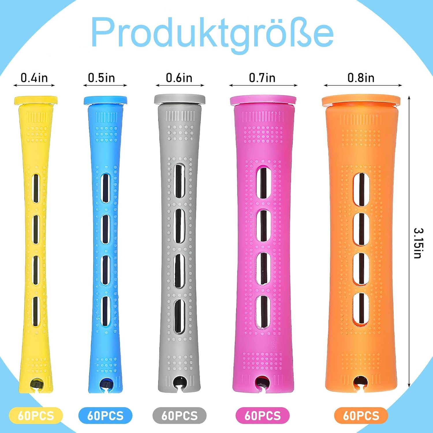 Pack of 300 Perm Rollers, Small Hair Rollers in 5 Sizes, Hair Rollers with Elastic Band for Long & Short Hair, Natural Large Medium Small Curls, 0.7/0.9/1.5/1.9/2.2 Cm image number 2