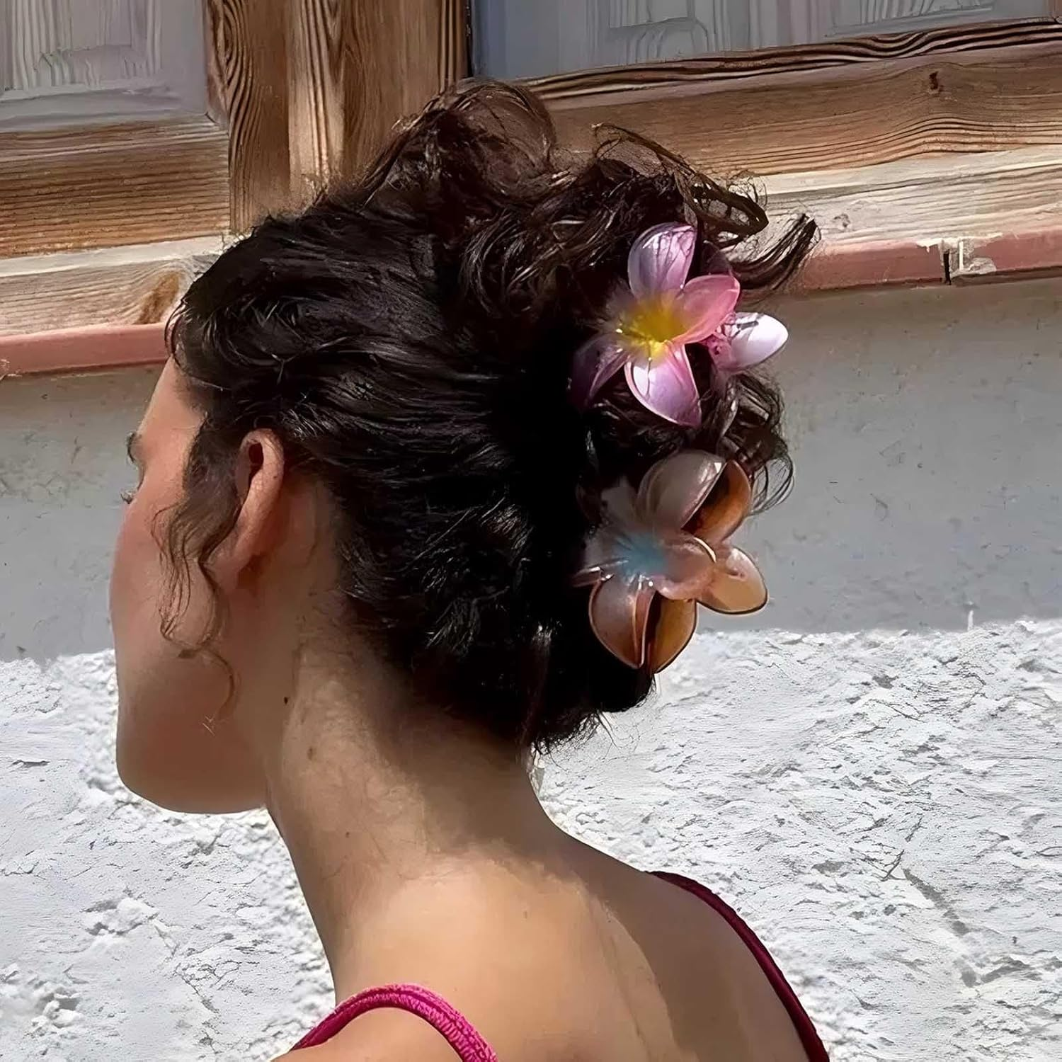 Inateannal Flower Hair Clips for Women Thick Hair Large Orange Flower Claw Clips Hawaiian Floral Hair Accessories Strong Hold Non-Slip Hair Clips Summer Beach Floral Claw Barrette image number 2