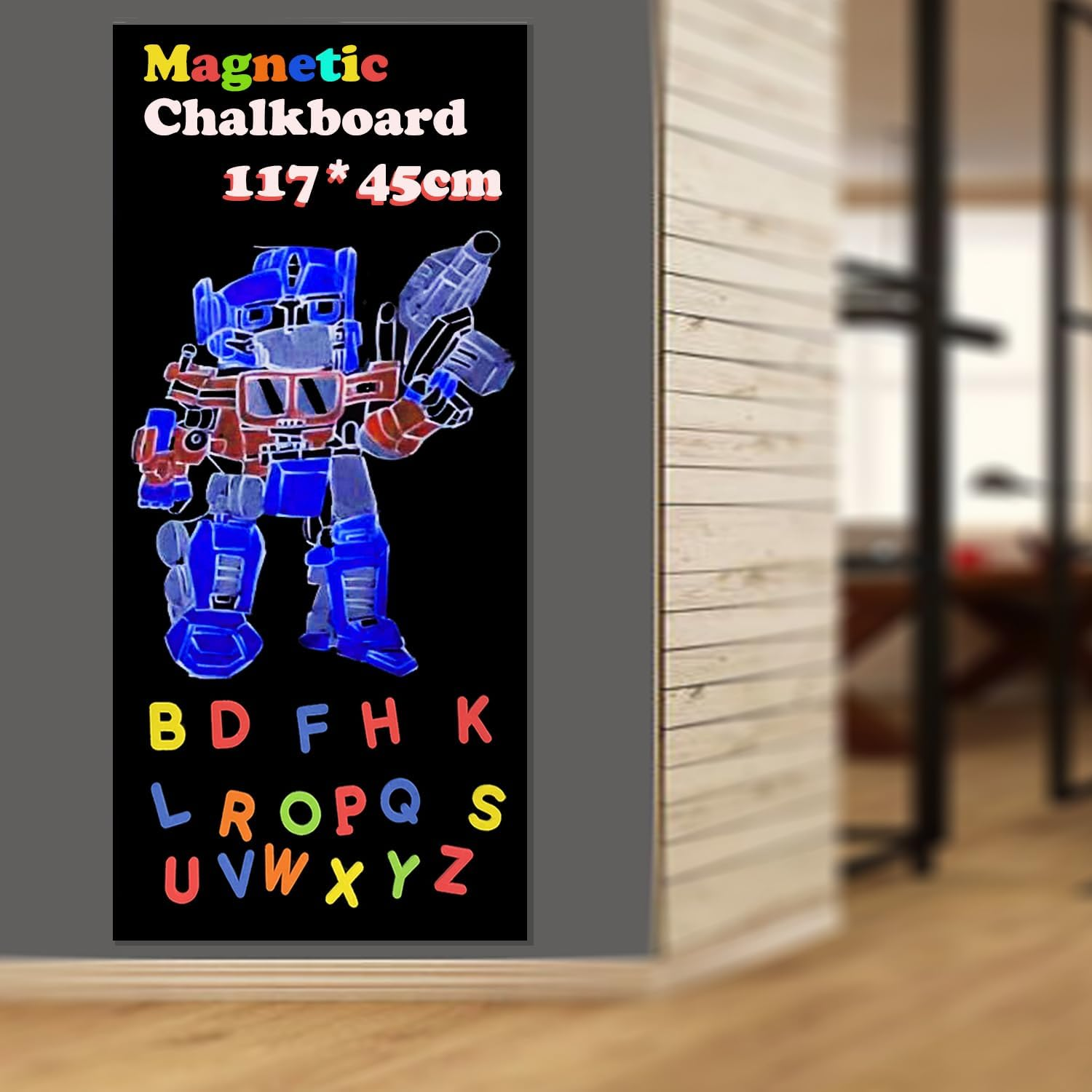 LACQWO Magnetic Chalkboard Contact Paper for Wall 46.3"X18" Self Adhesive Magnetic Wall Board Sticker with 36 Magnet Letters for Kids Black Chalk Board Wallpaper Roll image number 5