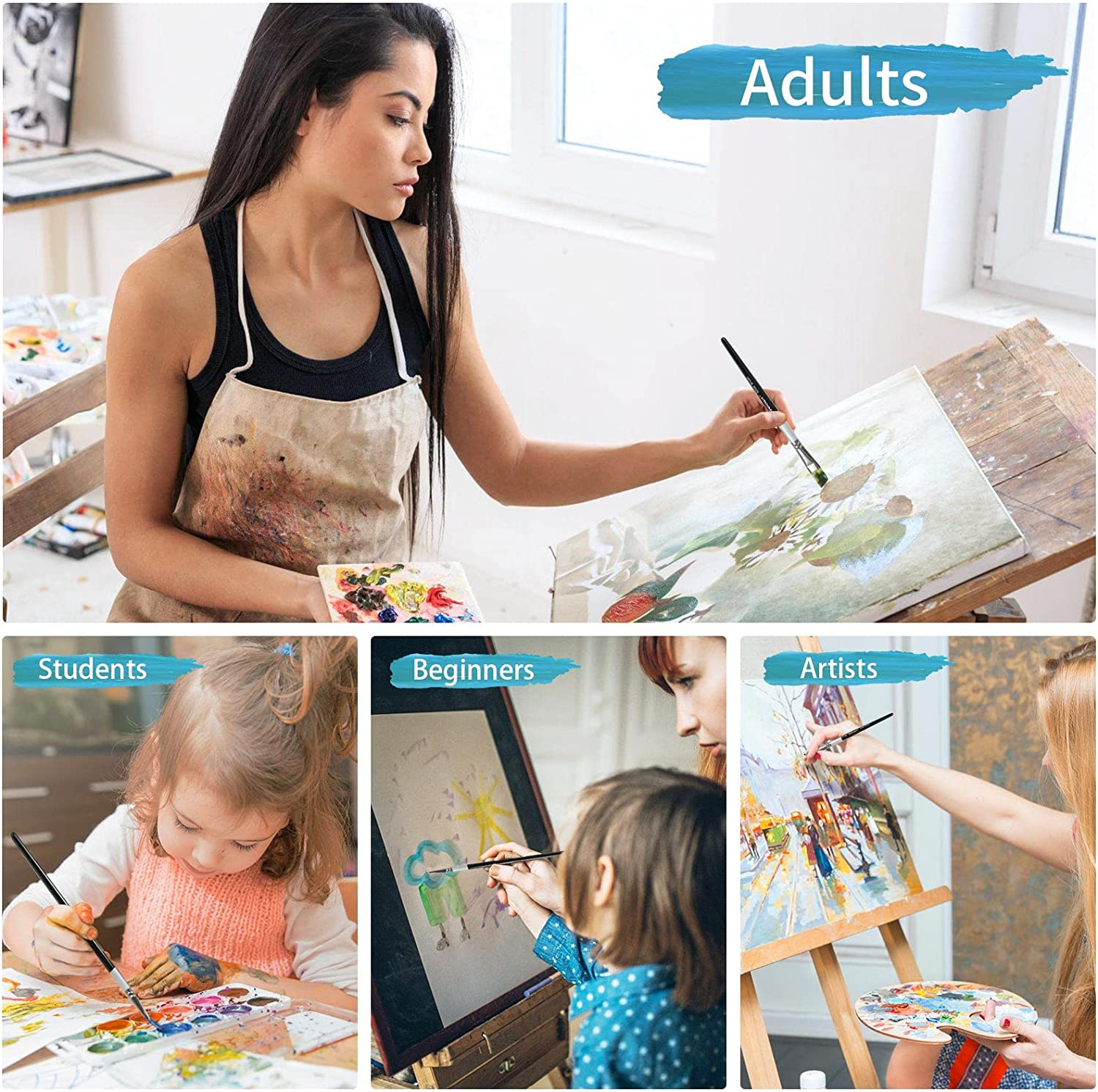 Angular Paint Brushes Set, 6 Pcs Angled Paintbrushes for Acrylic Oil Watercolor Gouache Painting, Premium Nylon Hair Angle Shader Brush for Art Beginners and Artist Professionals image number 5