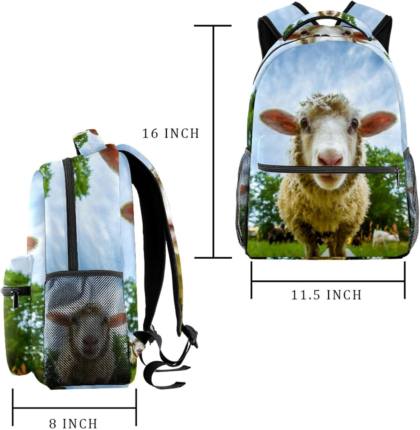 Sheep Looking at the Camera Backpack Students Shoulder Bags Travel Bag College School Tote Backpacks image number 1