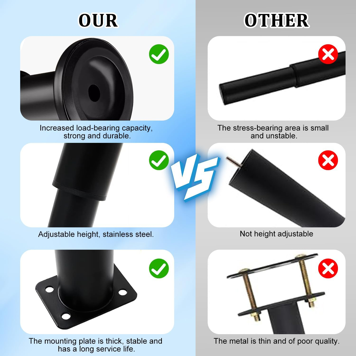 4Pcs Adjustable Height Bed Support Legs, Retractable 18-30CM Furniture Support Leg, Metal Heavy Duty Furniture Replacement Legs with Screws and Screwdriver, for Sofa, Bed, Closet Etc. image number 1