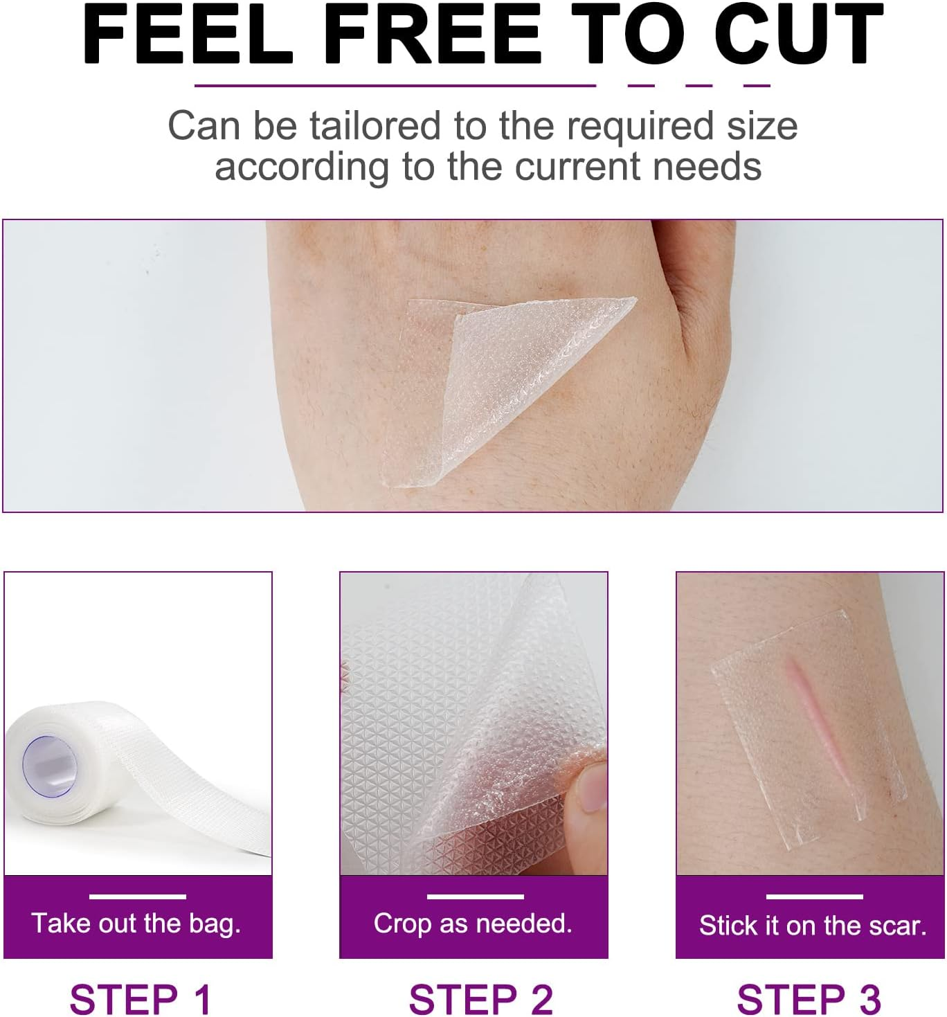 Silicone Scar Sheets - Thick, Silicone Scar Tape (1.6"X 60", 4Cm X 1.5M) - Keloid Bump Removal - Reusable and Effective Scar Removal Strips - Silicone Tape for Scars, Keloid, C-Section, Acne Et